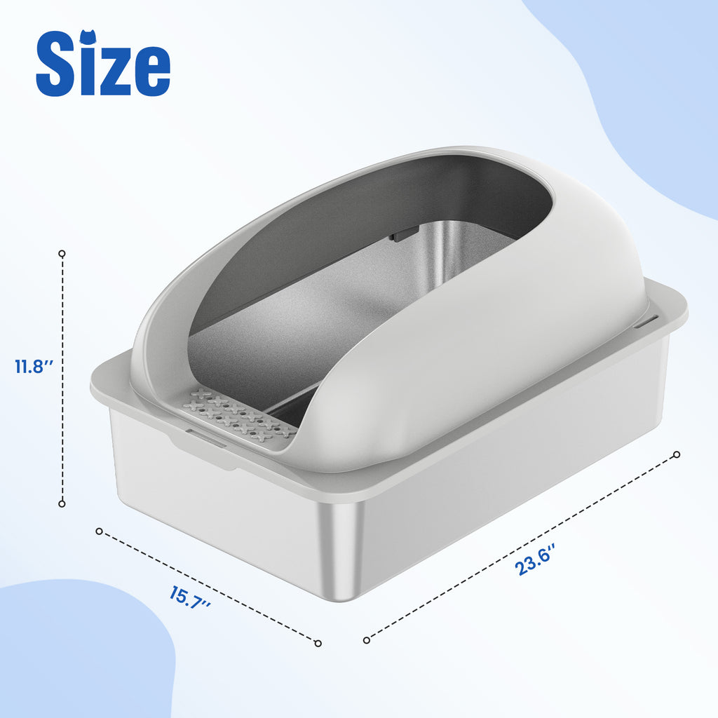 VANECL Covered Stainless Steel Cat Litter B0x with High Sides, Extra Large Metal Kitty Litter Pan with Free Litter Mat & Litter Scoop for Large Cats & Multi-Cat Homes