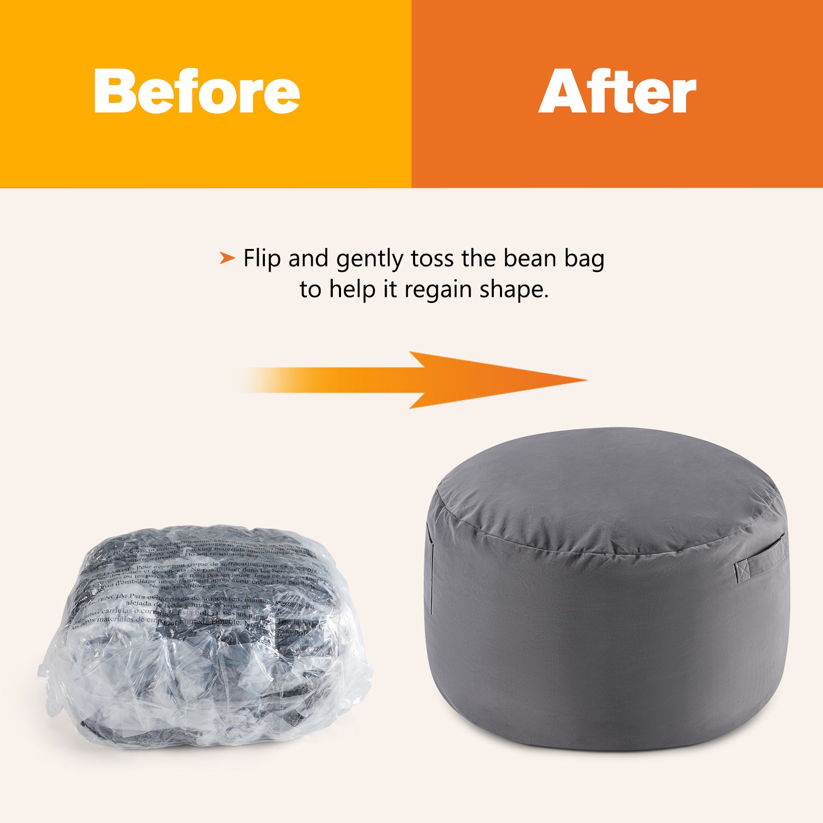 VANECL 4 Feet Foam Filled Bean Bag Chair for Adults & Kids, Soft Removable Washable Cover Lazy Sofa with Side Pocket & Carry Handle for Bedroom Living Room Dorm