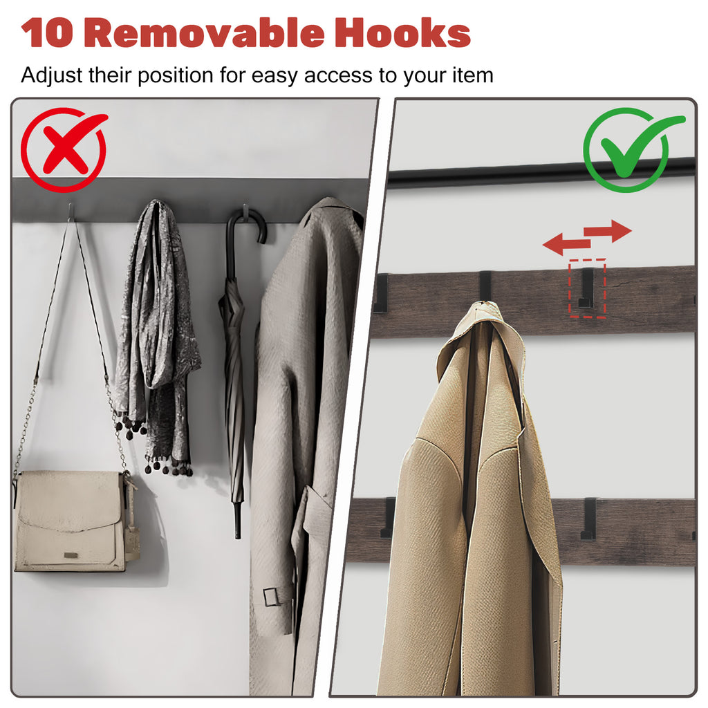 VANECL 4-in-1 Entryway Coat & Shoe Rack with Padded Seat, Metal Frame Hallway Storage Organizer for Entrance Closet