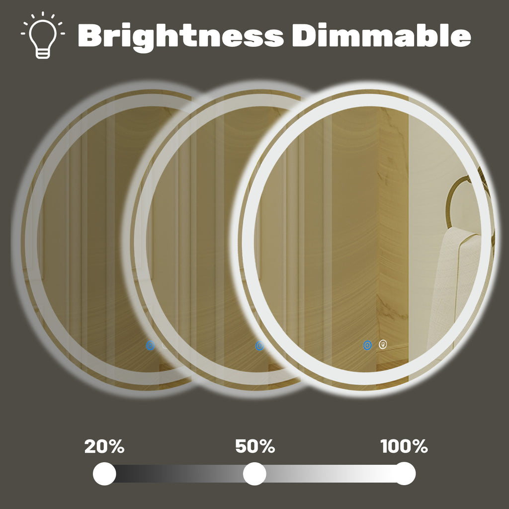 VANECL 23.6in Round LED Bathroom Mirror with Dual Front & Back Lights, Anti-Fog 3 Color Temperature Dimmable Vanity Mirror with Memory Function