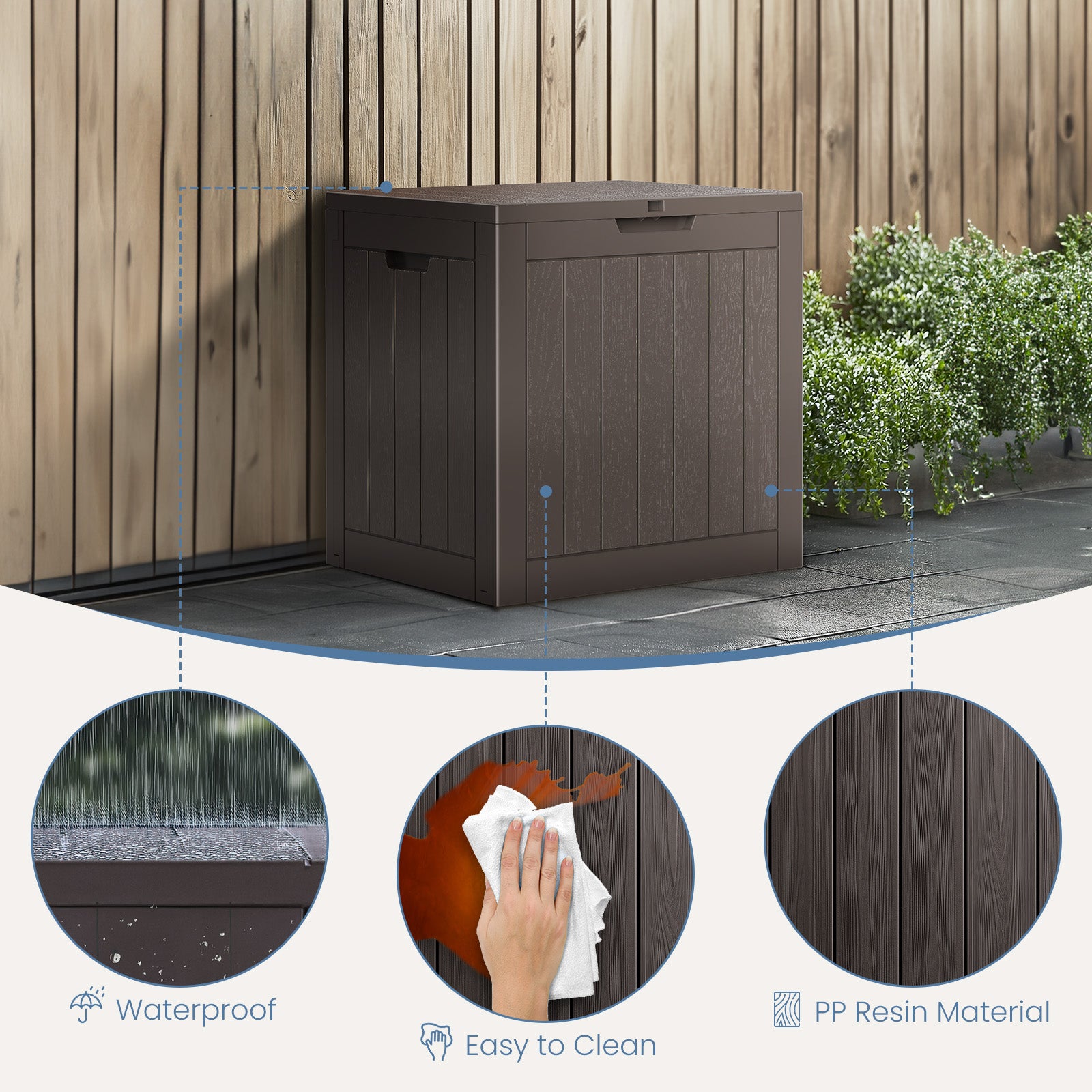 VANECL 31 Gallon Resin Deck Storage B0x, Weatherproof Lockable Outdoor Container for Patio Tools Cushions Package Delivery, Supports 170Lbs as Bench Side Table
