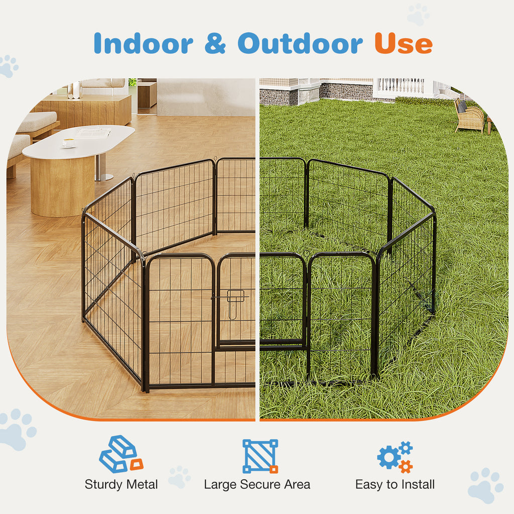 VANECL 8-Panel Metal Dog Playpen with Lockable Door, Foldable Height Options Pet Exercise Fence for Small/Medium/Large Dogs, Indoor & Outdoor Yard Garden Use