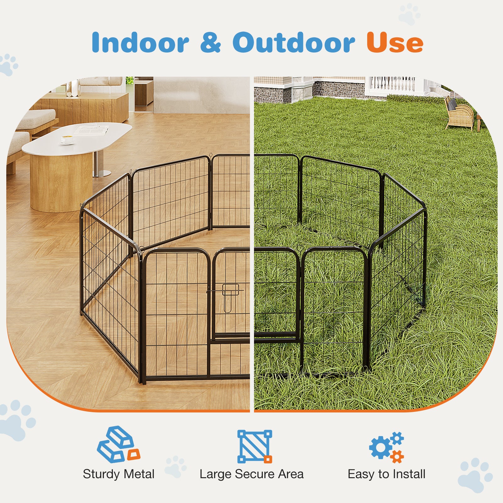 VANECL 8-Panel Metal Dog Playpen with Lockable Door, Foldable Height Options Pet Exercise Fence for Small/Medium/Large Dogs, Indoor & Outdoor Yard Garden Use