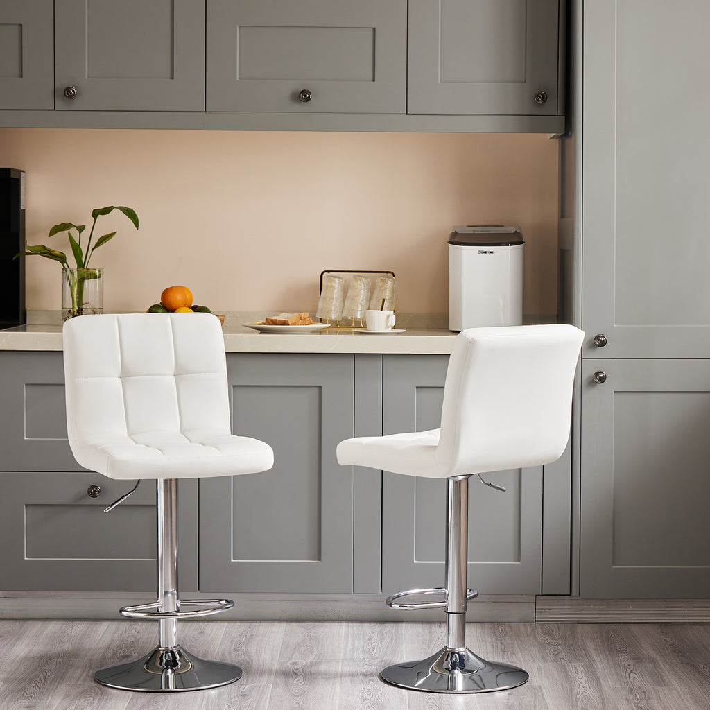 VANECL Set of 2 Counter Height Bar Stools, Adjustable Swivel PU Leather Barstools with Backrest & Square Cushion for Kitchen Island Home Bar