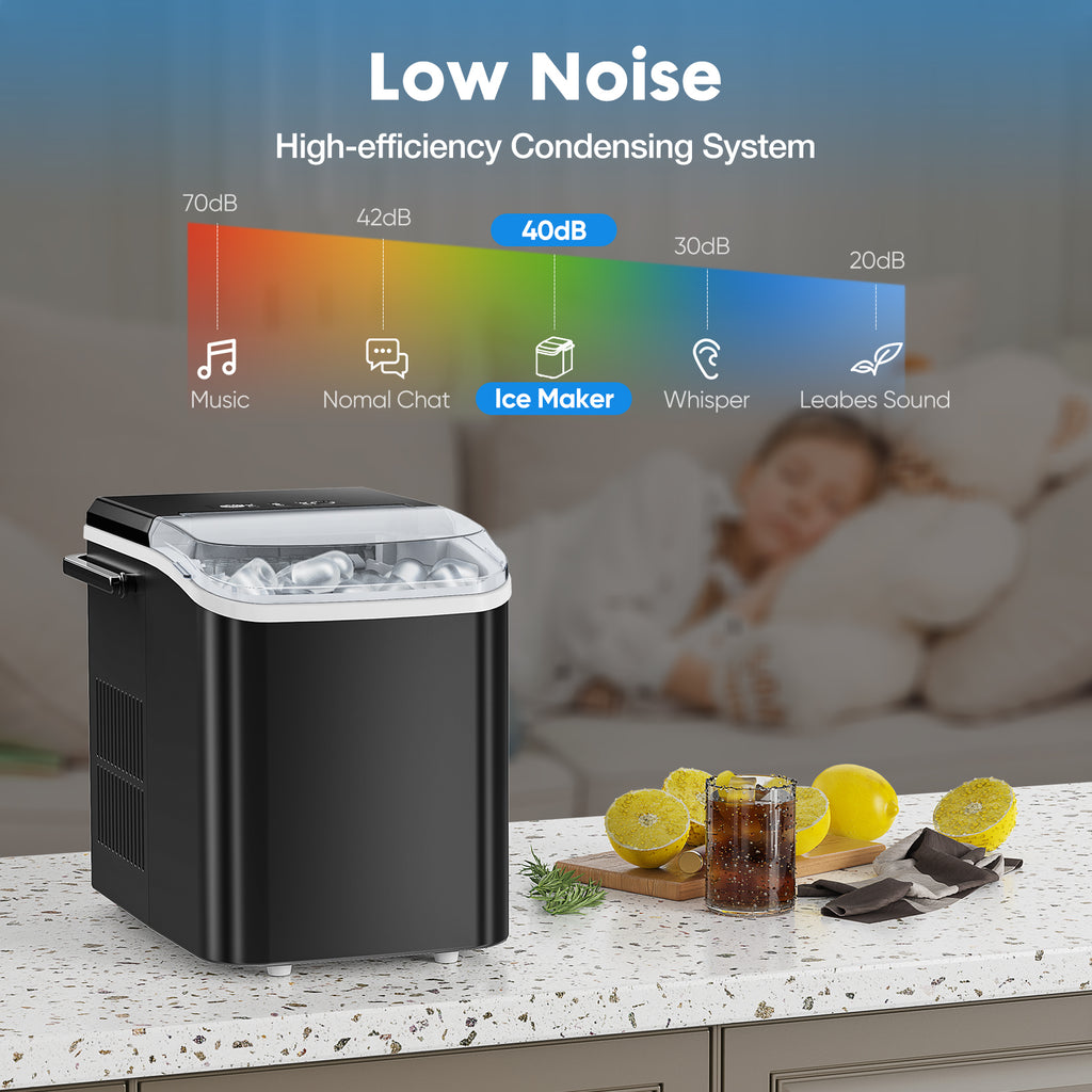 VANECL Portable Countertop Bullet Ice Maker, Auto Self-Clean Ice Machine with Carry Handle, Removable Ice Basket & Ice Scoop for Home, RV, Bar, Camping Parties