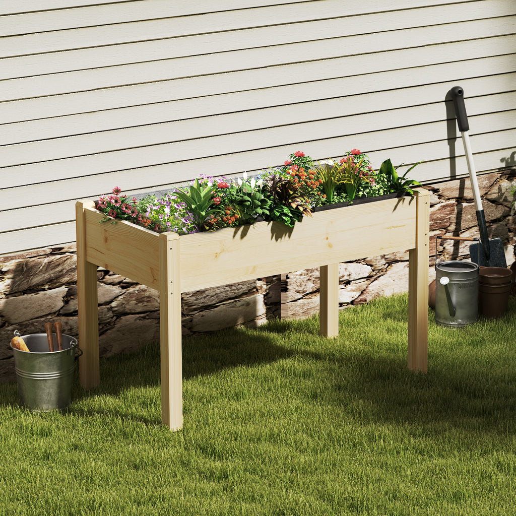 VANECL Elevated Fir Wood Raised Garden Bed with Legs, 48×24×30IN Patio Planter B0x with Pre-Installed Liner for Herbs Veggies Flowers, Max 300LBS Load