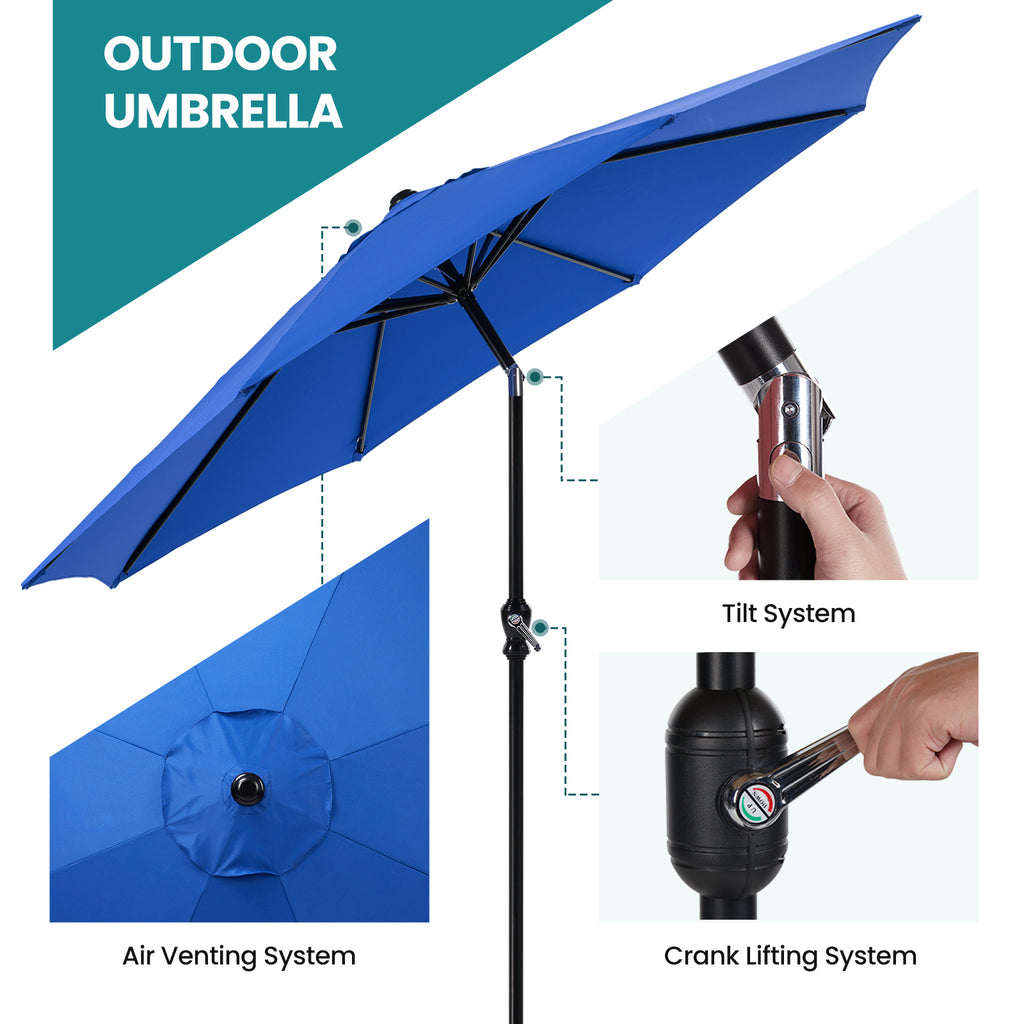 VANECL 9ft Outdoor Market Patio Umbrella with Crank & Push Button Tilt, 8 Aluminum Ribs Waterproof UV Protection Umbrella for Garden Backyard