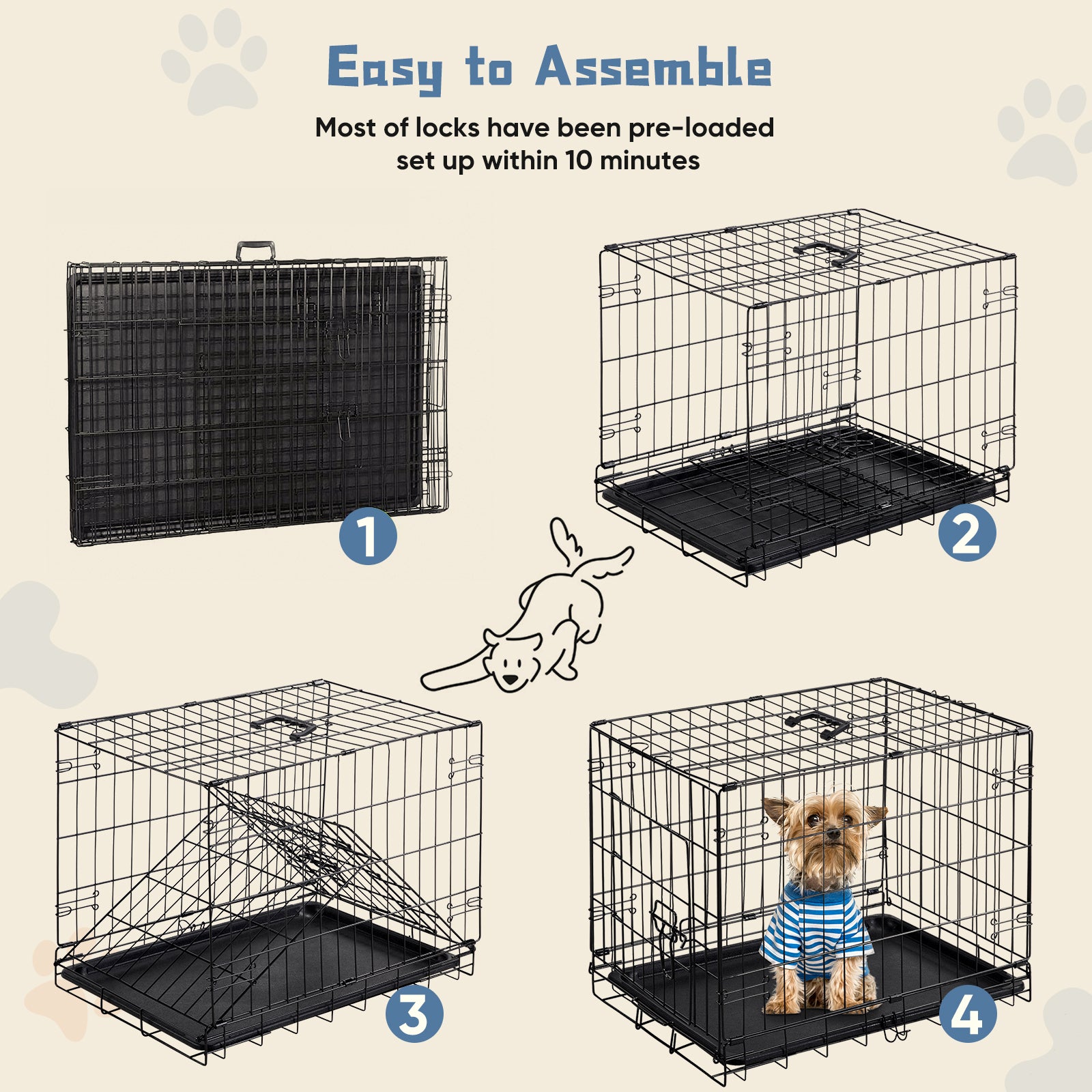 VANECL 24 Inch Single Door Metal Dog Crate, Collapsible Pet Kennel with Secure Lock & Removable Clean Tray for Small Medium Puppy