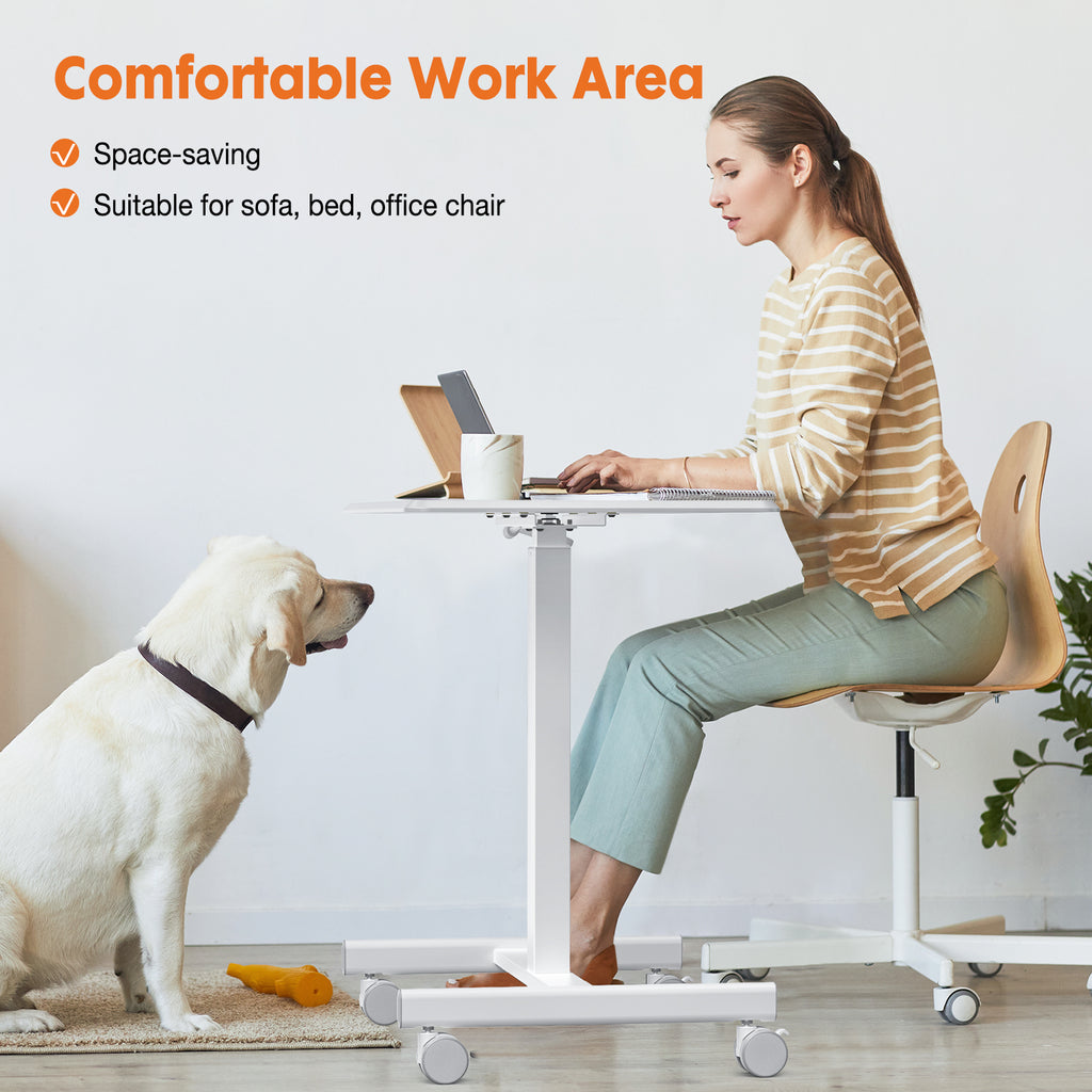 VANECL Height Adjustable Mobile Rolling Laptop Desk with Gas Spring, Wheeled Overbed Computer Cart for Home Office Classroom