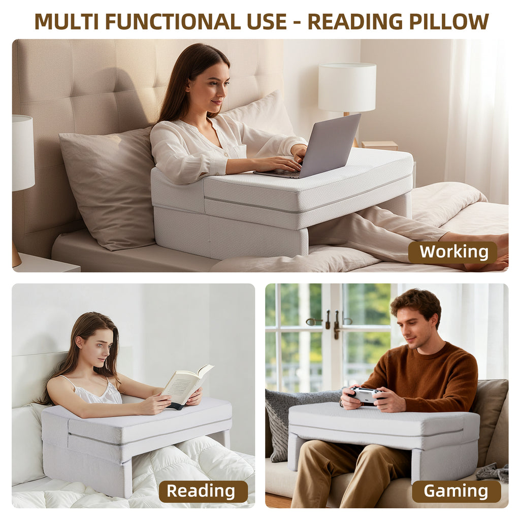 VANECL Rectangular Multi-Purpose Ergonomic Reading Pillow with Arm & Lumbar Support, Portable Bed Rest Cushion for Reading Gaming Working