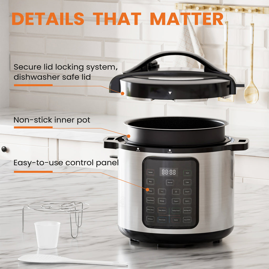 VANECL 9-in-1 Multi-Functional Electric Pressure Cooker, 12 Preset Menu Smart Rice Slow Cooker with Ceramic Inner Pot & Delay Start Function