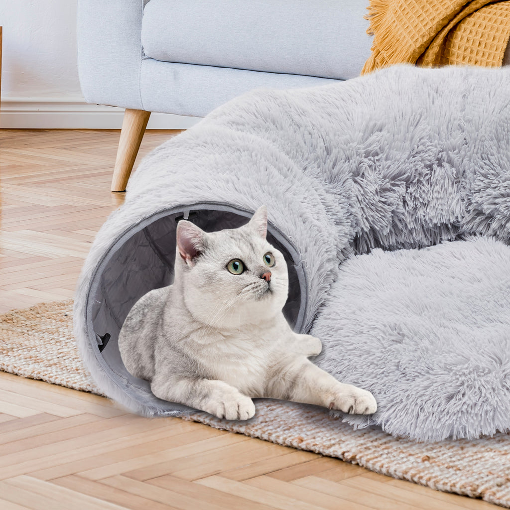 VANECL Donut Shaped Plush Cat Tunnel Bed, 2-In-1 PeekaB0o Cat Cave with Dual Entrances, Washable Round Play Tunnel for Indoor Cats, Kittens & Small Rabbits