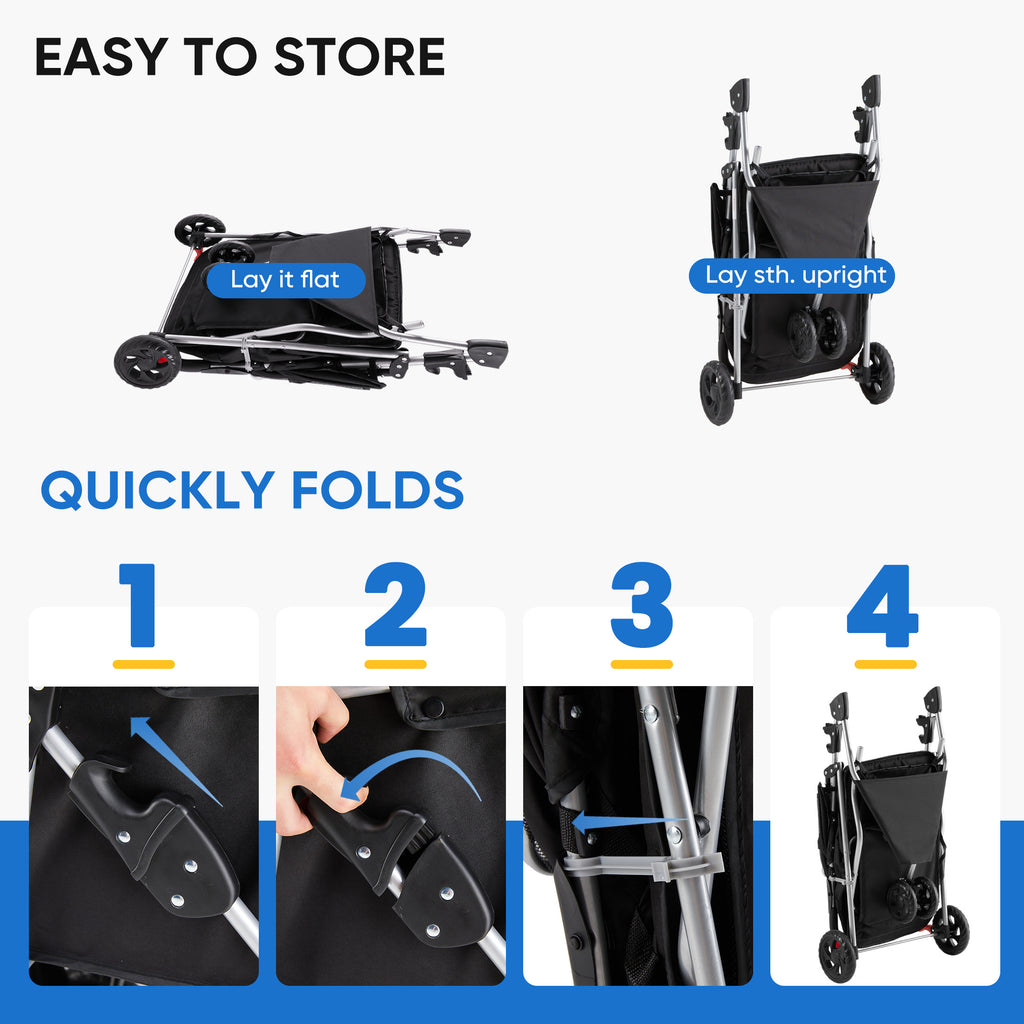 VANECL Foldable Lightweight Pet Stroller for Small Medium Dogs & Cats, Durable Walking Carrier Stroller with Bottom Storage Basket