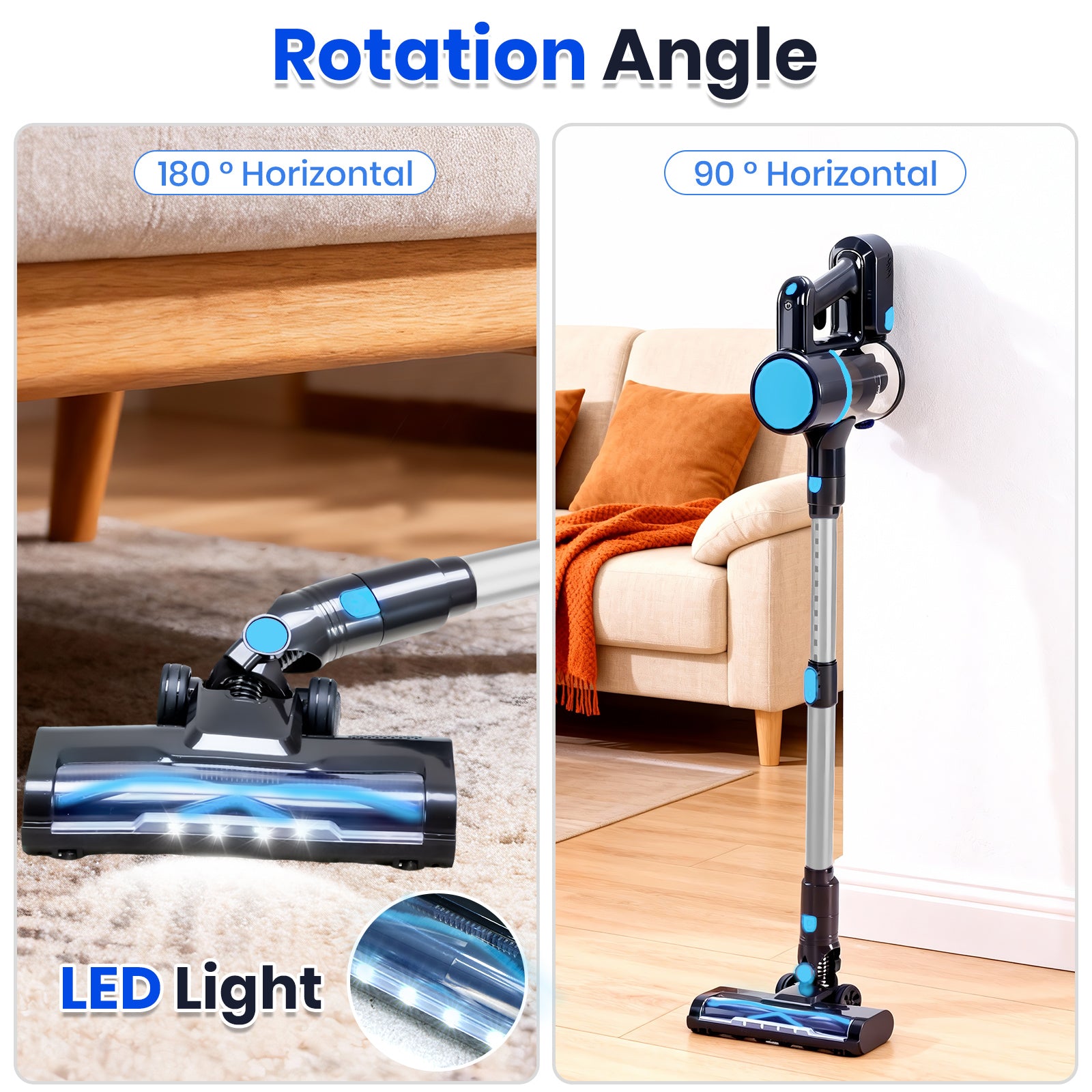 VANECL Lightweight Cordless Stick Vacuum Cleaner with Anti-Tangle Design & LED Headlight, Rechargeable Wireless Handheld Vacuum