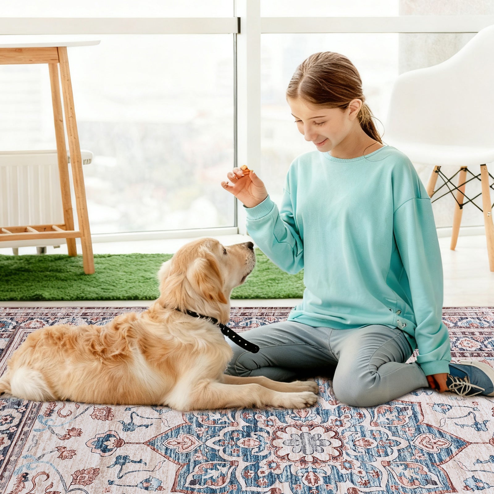 VANECL 8'x10' Nordic Style Polyester Area Rug, Anti-Stain Easy Care Silent Large Carpet, Low Pile Non Slip Floor Rug for Large Living Room Bedroom Home Decoration