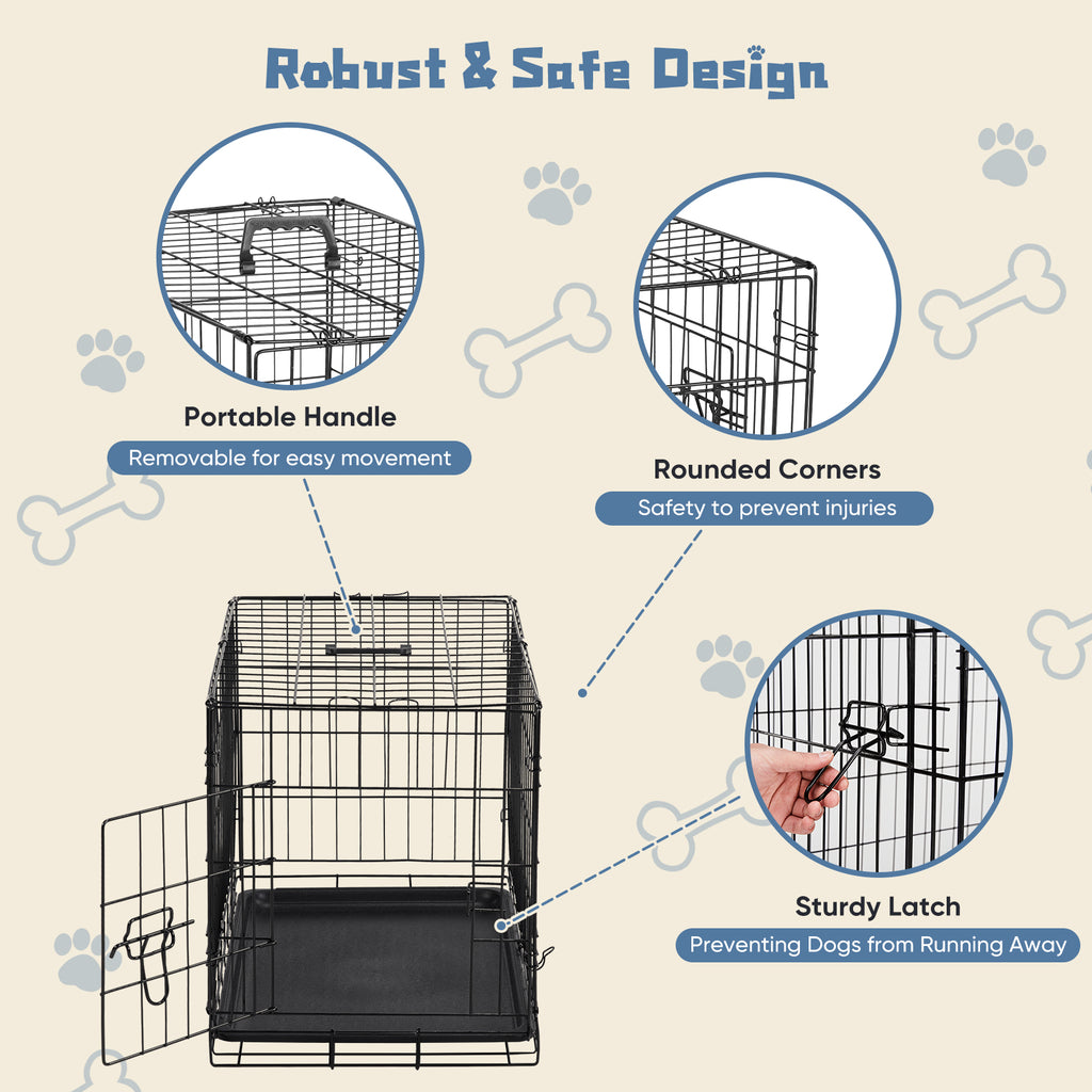 VANECL 24 Inch Single Door Metal Dog Crate, Collapsible Pet Kennel with Secure Lock & Removable Clean Tray for Small Medium Puppy