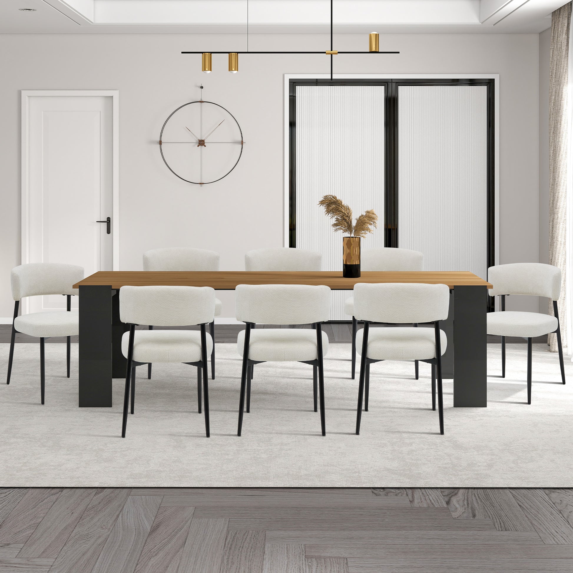 VANECL Set of 4 Modern Chenille Upholstered Dining Chairs, Ergonomic Curved Backrest Dining Chair with Heavy Duty Metal Frame for Dining Room Kitchen Cafe