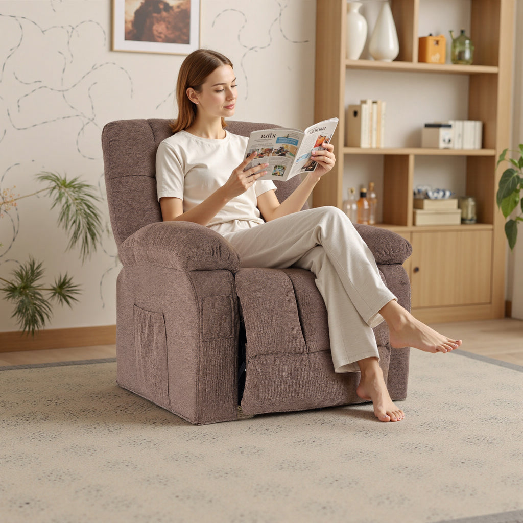 VANECL Adjustable Massage Recliner Single Sofa Chair with Heating & Side Storage, Fabric Reclining Lounge for Living Room Bedroom