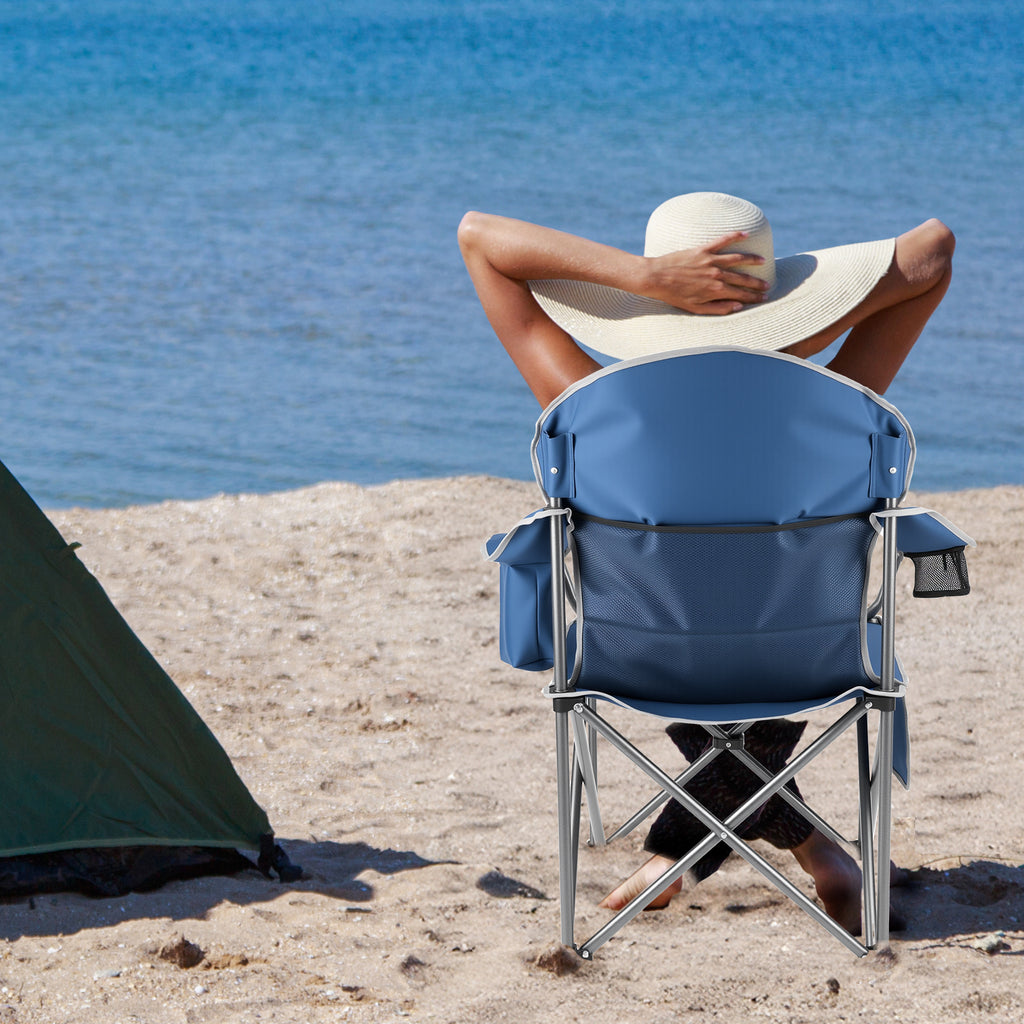 VANECL Oversized Folding Camping Chair, Heavy Duty 500 LBS Steel Frame Padded Outdoor Chair with Cup Holder, Side Storage & Built-in Cooler Bag for Fishing Picnic Concert