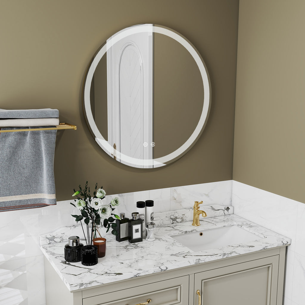 VANECL 23.6in Round LED Bathroom Mirror with Dual Front & Back Lights, Anti-Fog 3 Color Temperature Dimmable Vanity Mirror with Memory Function