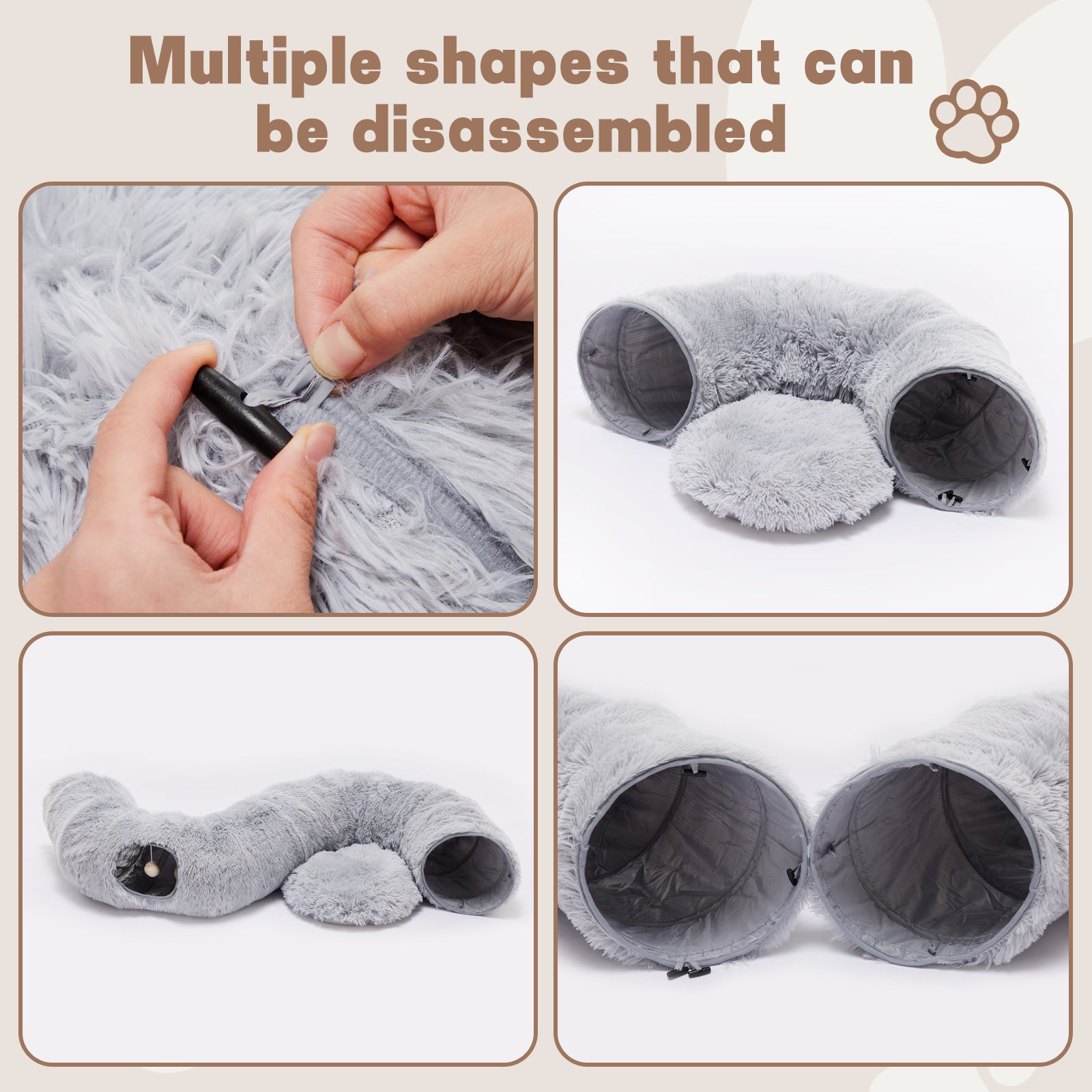 VANECL Donut Shaped Plush Cat Tunnel Bed, 2-In-1 PeekaB0o Cat Cave with Dual Entrances, Washable Round Play Tunnel for Indoor Cats, Kittens & Small Rabbits