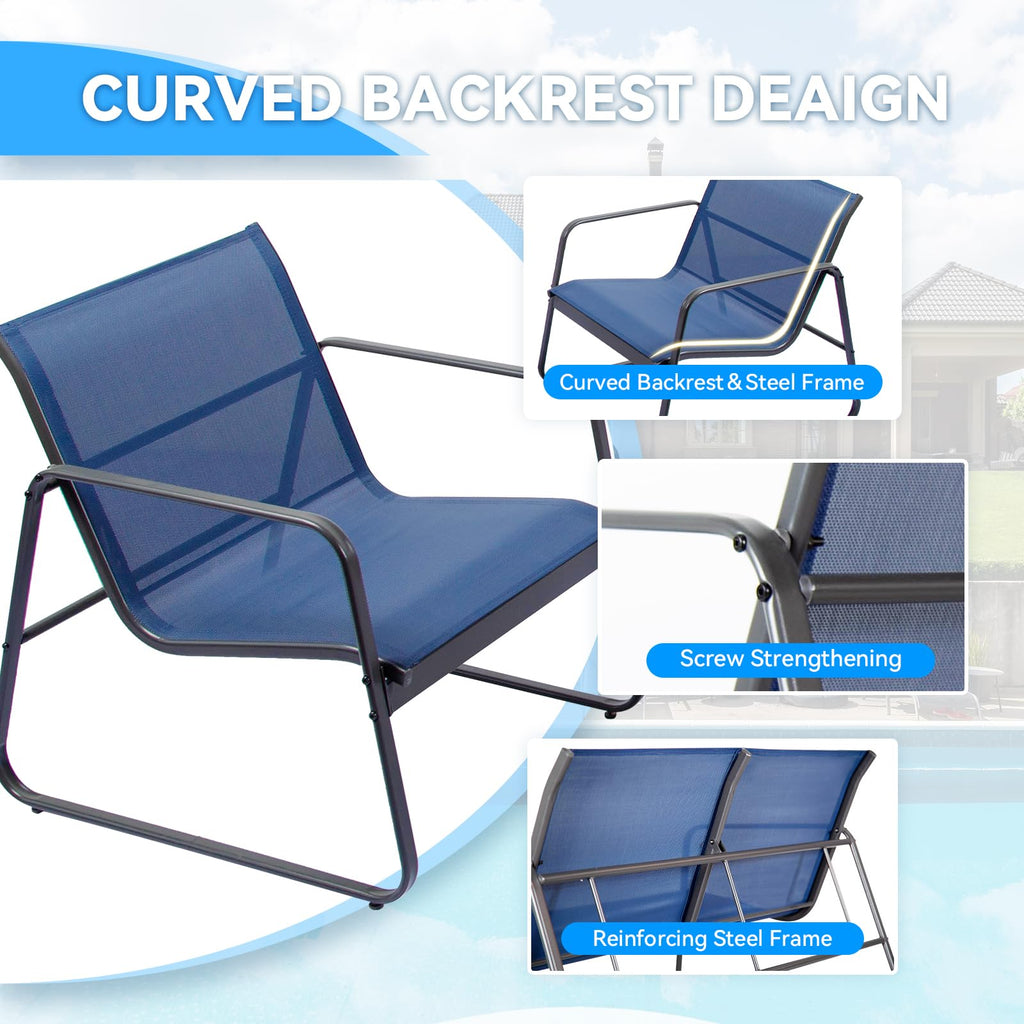 VANECL 4-Piece Outdoor Patio Furniture Set, Rustproof Steel Frame Conversation Bistro Set with Side Table for Yard Garden Poolside