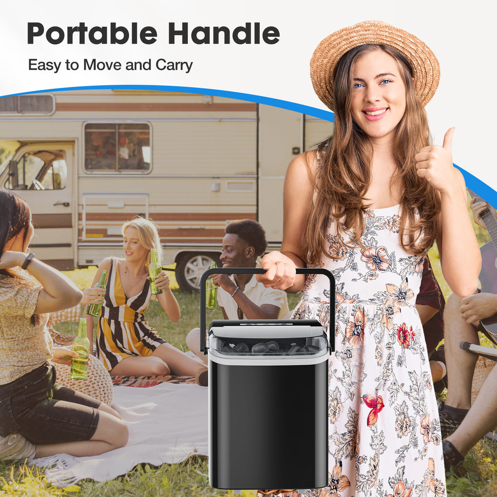 VANECL Portable Countertop Bullet Ice Maker, Auto Self-Clean Ice Machine with Carry Handle, Removable Ice Basket & Ice Scoop for Home, RV, Bar, Camping Parties