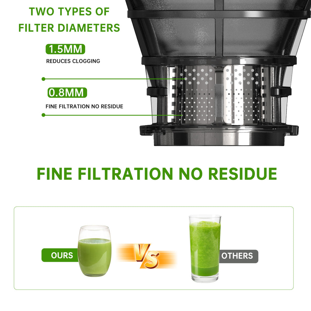 VANECL Slow Masticating Cold Press Juicer, 4.25in Wide Chute Whole Fruit Vegetable Juicer, Easy Clean Reverse Anti-Clog Cold Press Juice Extractor