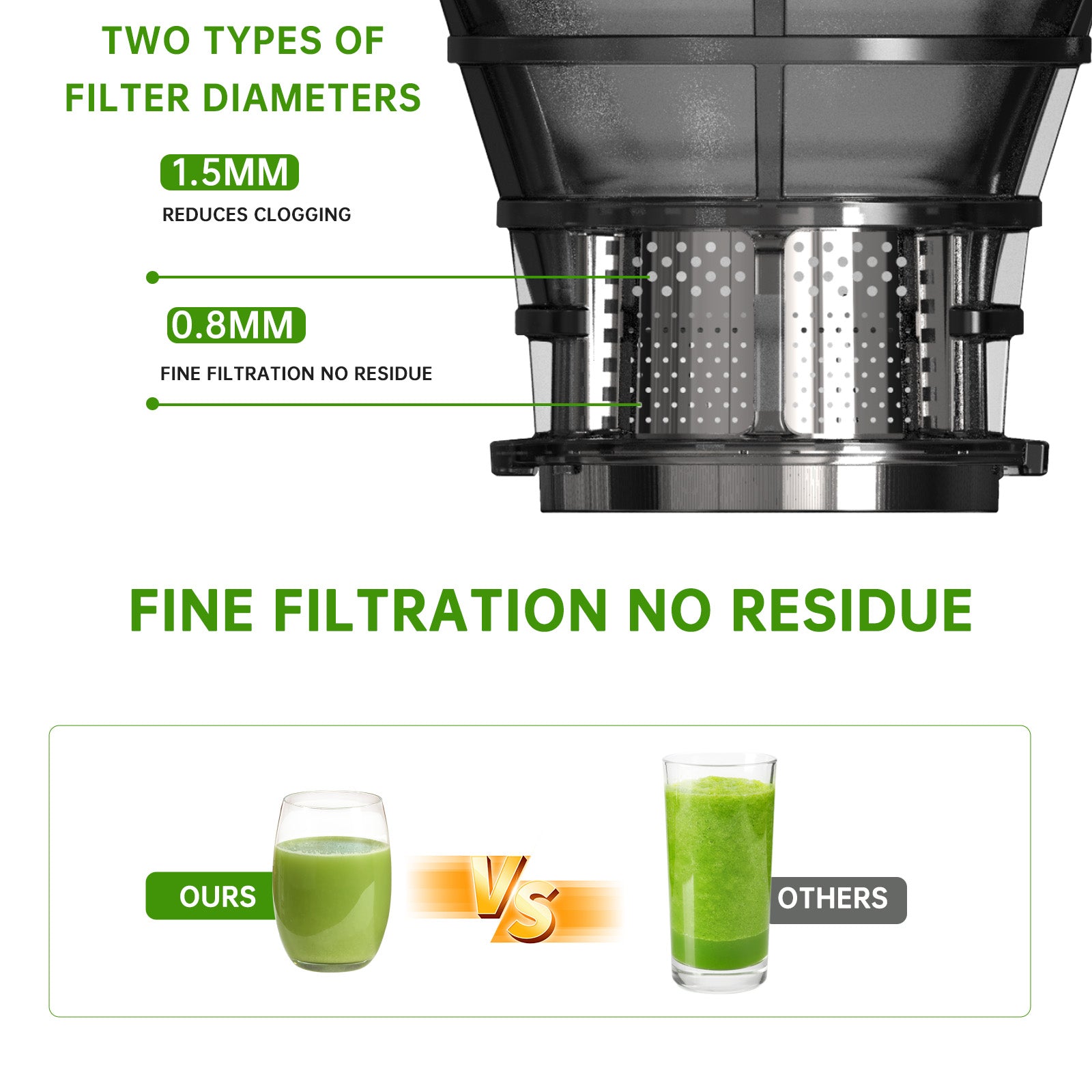 VANECL Slow Masticating Cold Press Juicer, 4.25in Wide Chute Whole Fruit Vegetable Juicer, Easy Clean Reverse Anti-Clog Cold Press Juice Extractor