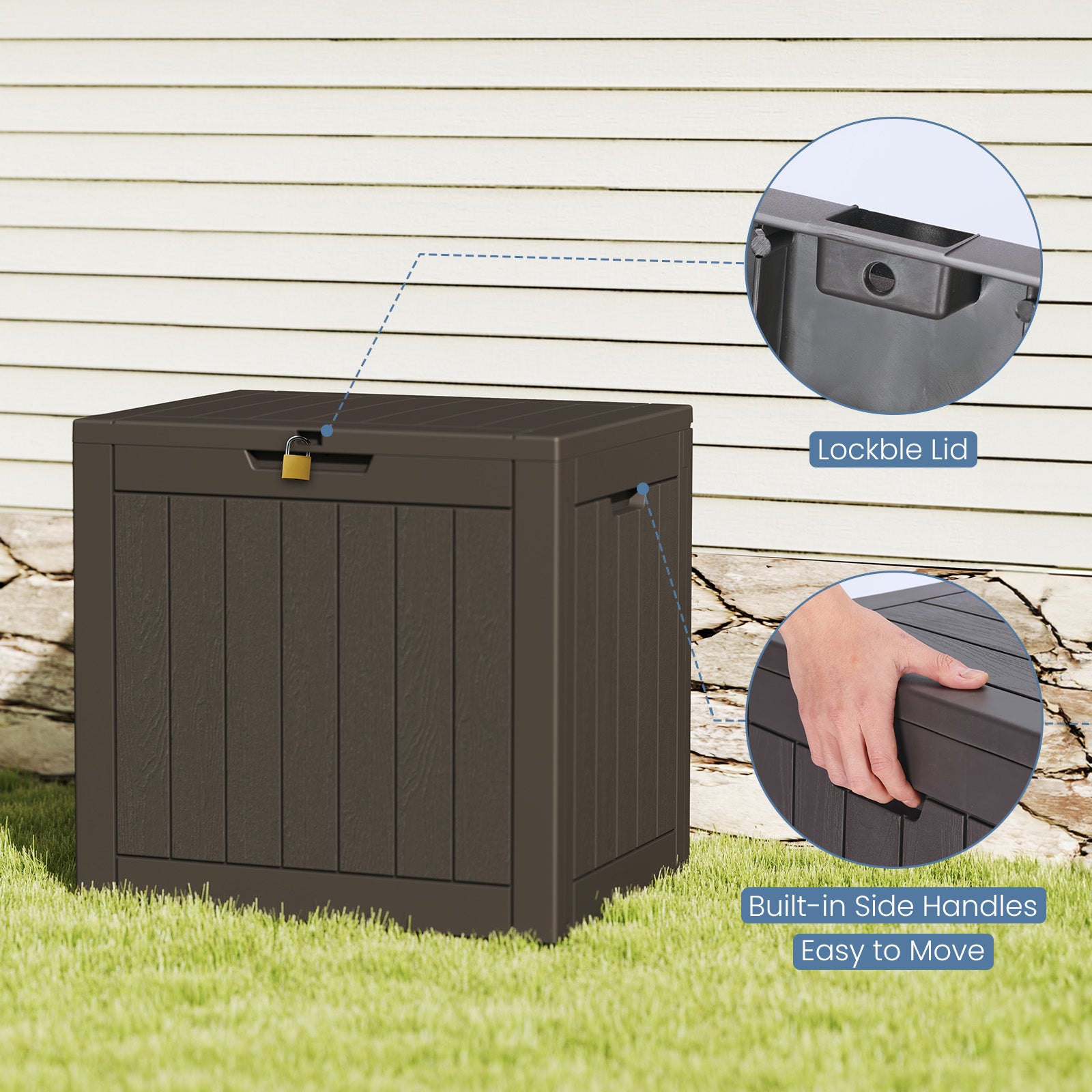 VANECL 31 Gallon Resin Deck Storage B0x, Weatherproof Lockable Outdoor Container for Patio Tools Cushions Package Delivery, Supports 170Lbs as Bench Side Table
