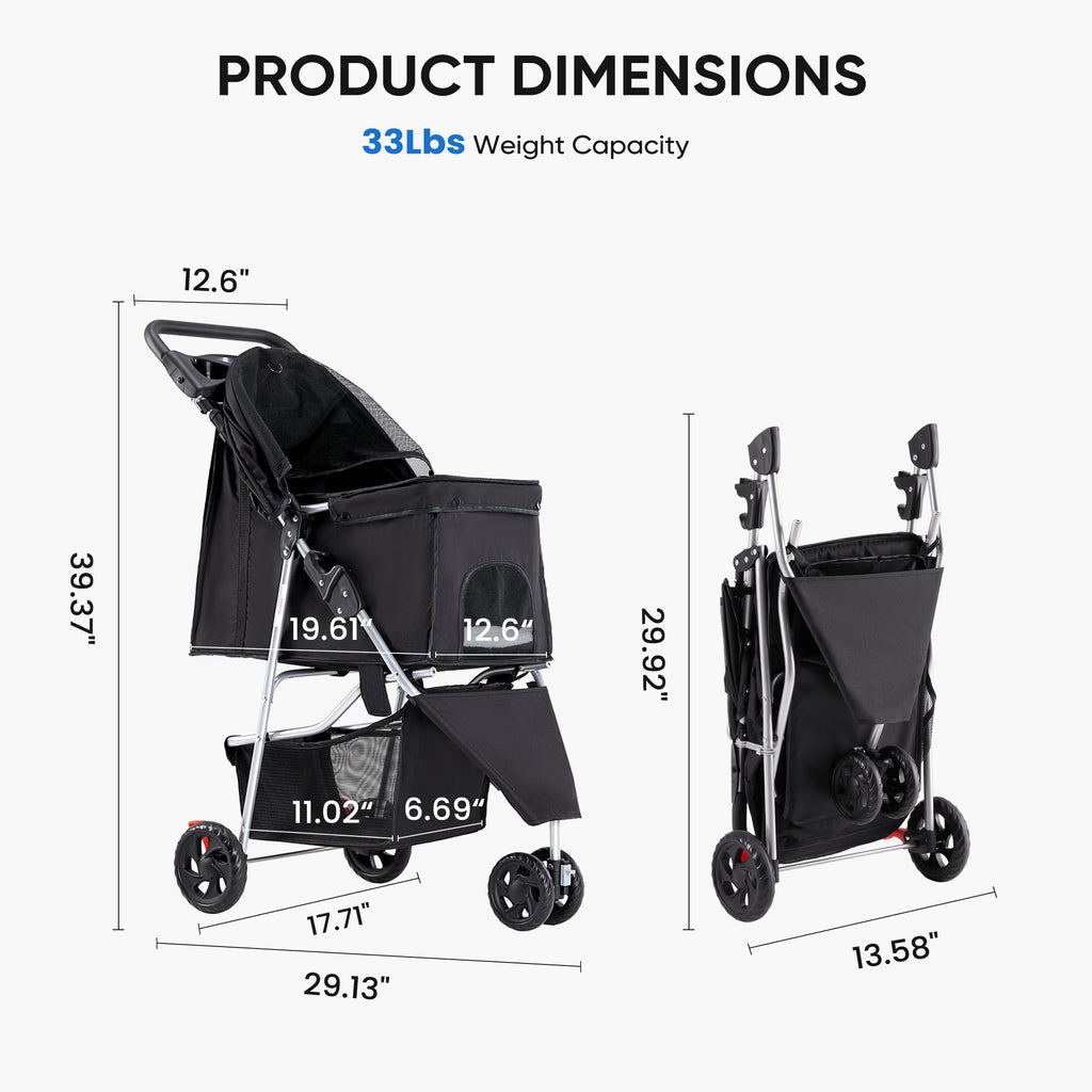 VANECL Foldable Lightweight Pet Stroller for Small Medium Dogs & Cats, Durable Walking Carrier Stroller with Bottom Storage Basket