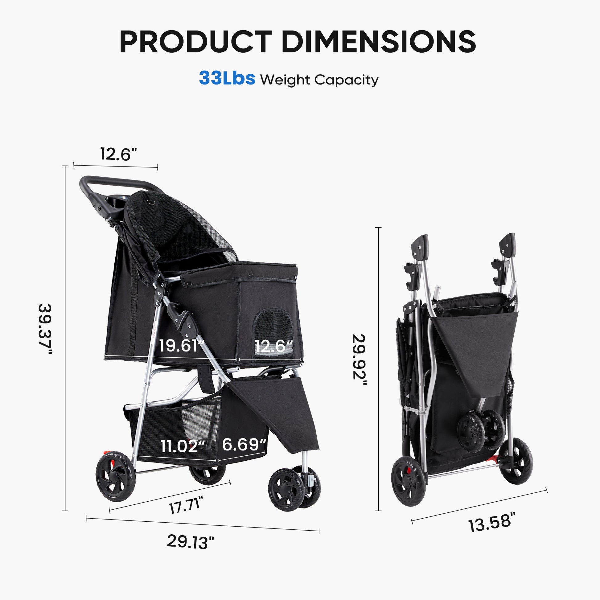 VANECL Foldable Lightweight Pet Stroller for Small Medium Dogs & Cats, Durable Walking Carrier Stroller with Bottom Storage Basket