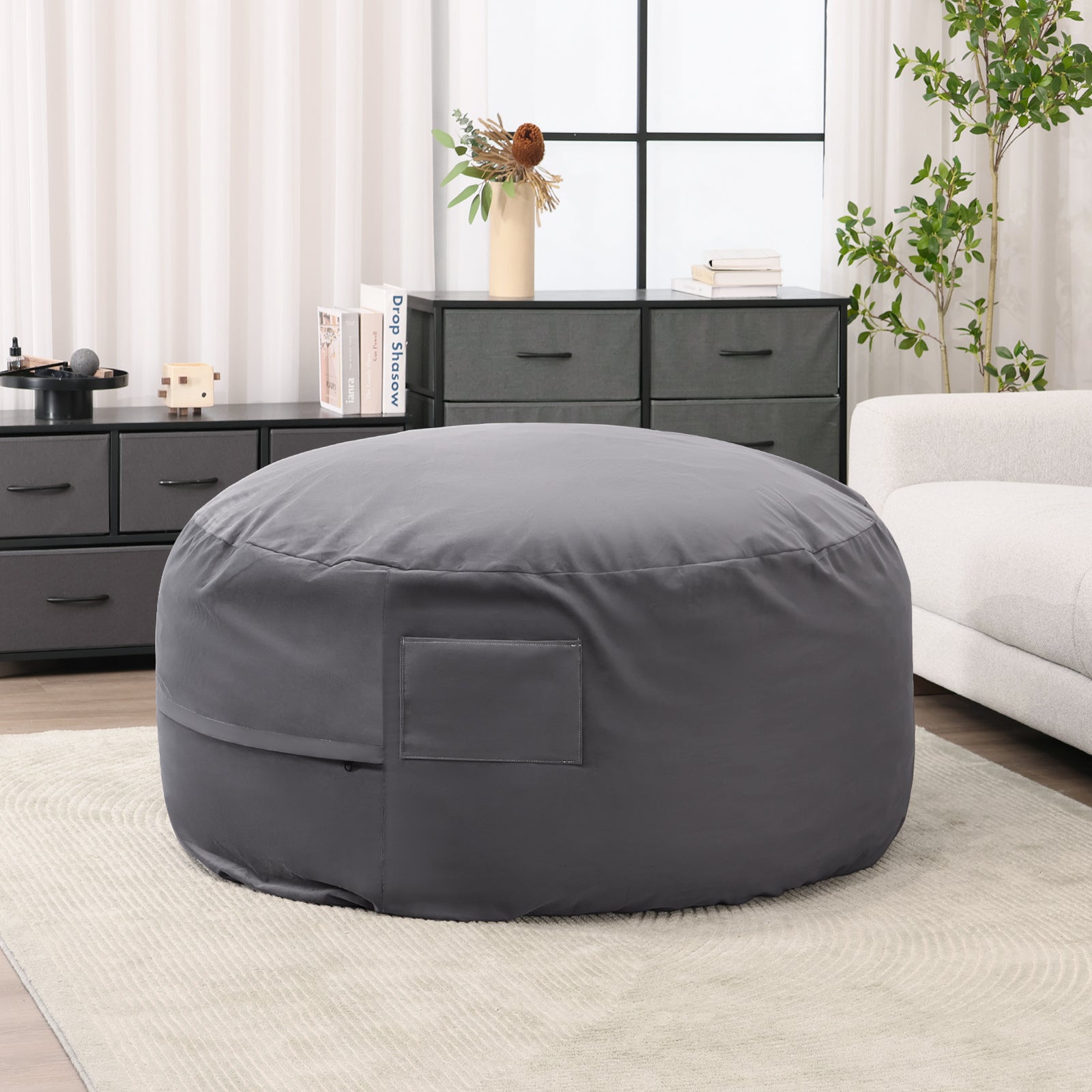 VANECL 4 Feet Foam Filled Bean Bag Chair for Adults & Kids, Soft Removable Washable Cover Lazy Sofa with Side Pocket & Carry Handle for Bedroom Living Room Dorm