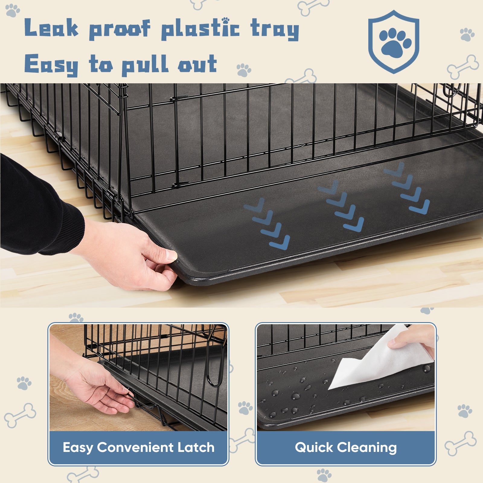 VANECL 24 Inch Single Door Metal Dog Crate, Collapsible Pet Kennel with Secure Lock & Removable Clean Tray for Small Medium Puppy