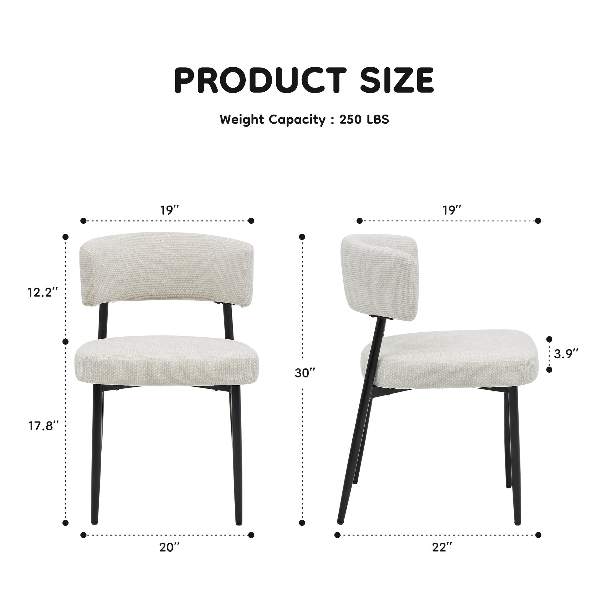 VANECL Set of 4 Modern Chenille Upholstered Dining Chairs, Ergonomic Curved Backrest Dining Chair with Heavy Duty Metal Frame for Dining Room Kitchen Cafe