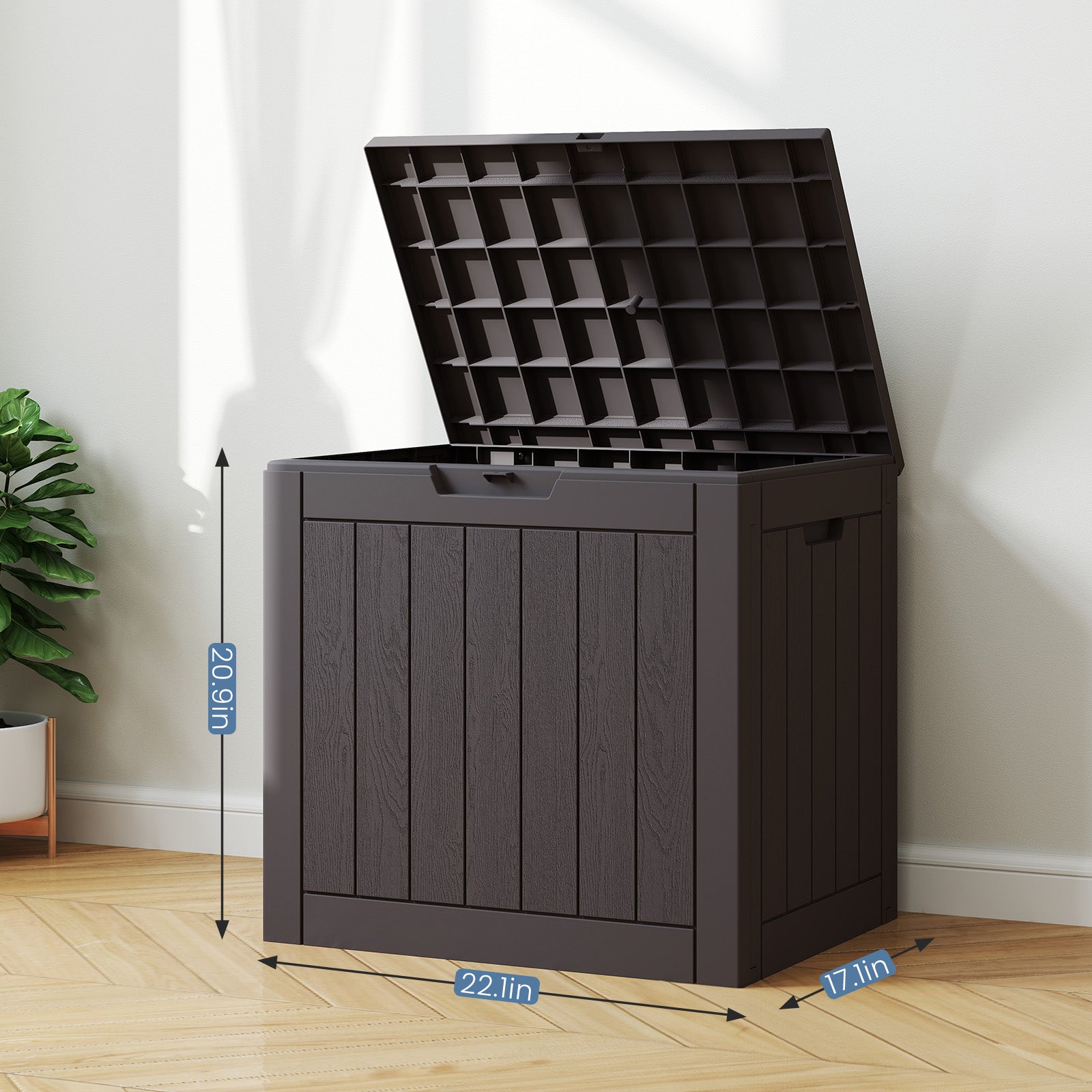 VANECL 31 Gallon Resin Deck Storage B0x, Weatherproof Lockable Outdoor Container for Patio Tools Cushions Package Delivery, Supports 170Lbs as Bench Side Table