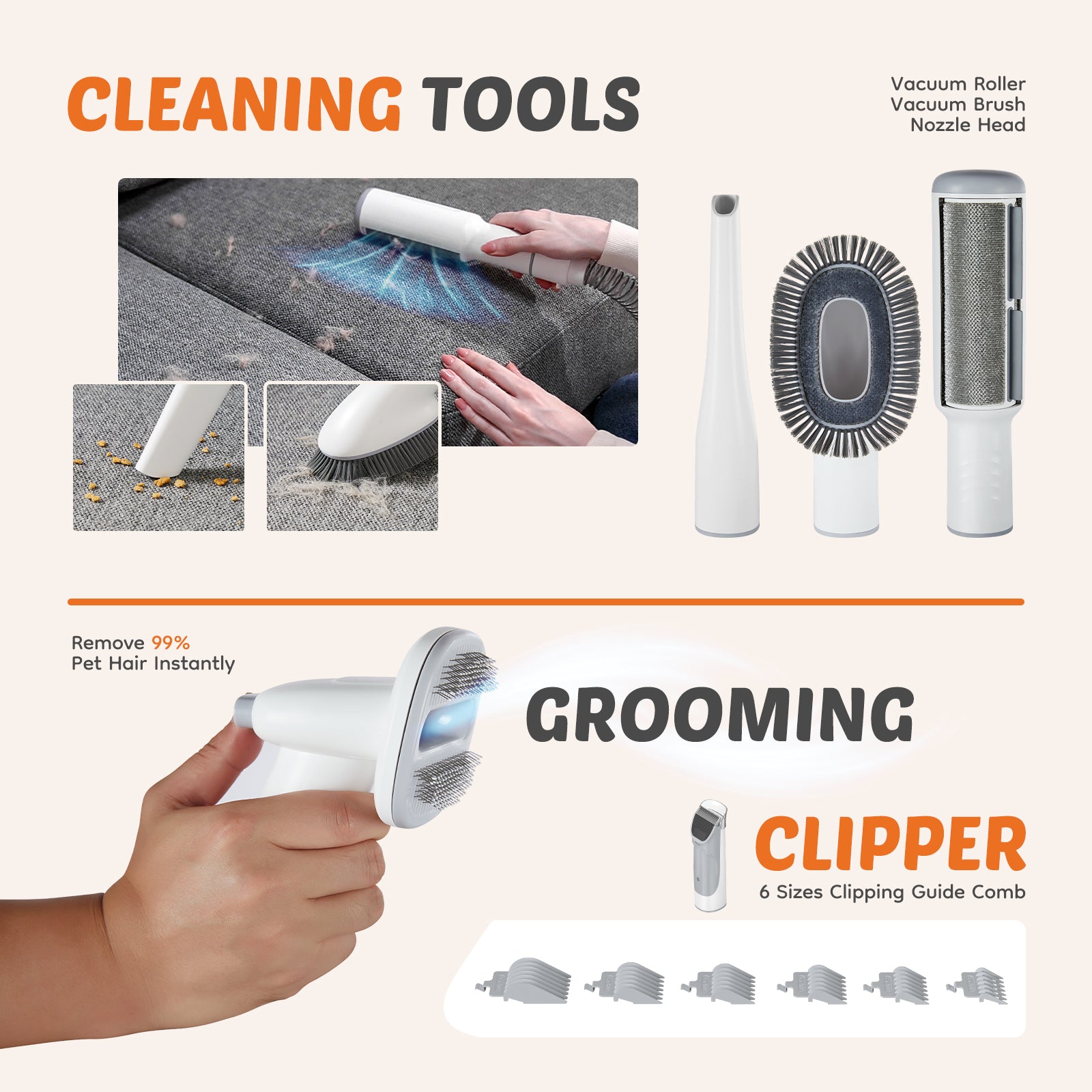 VANECL Cordless Pet Grooming Clipper Kit with 2.5L Dust Cup, 3 Adjustable Suction Modes & 5-in-1 Grooming Tools, Low Noise Vacuum Pet Hair Trimmer