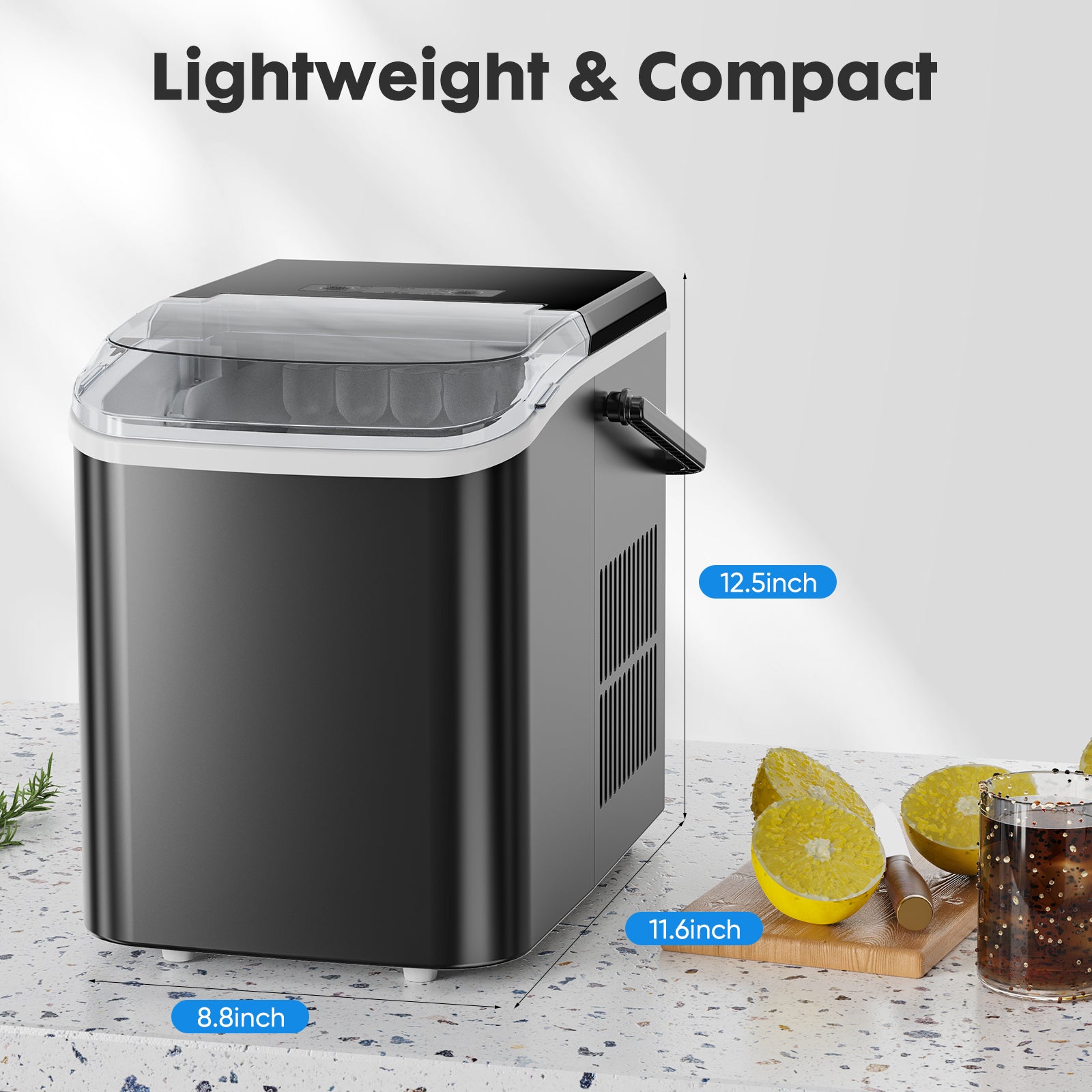 VANECL Portable Countertop Bullet Ice Maker, Auto Self-Clean Ice Machine with Carry Handle, Removable Ice Basket & Ice Scoop for Home, RV, Bar, Camping Parties