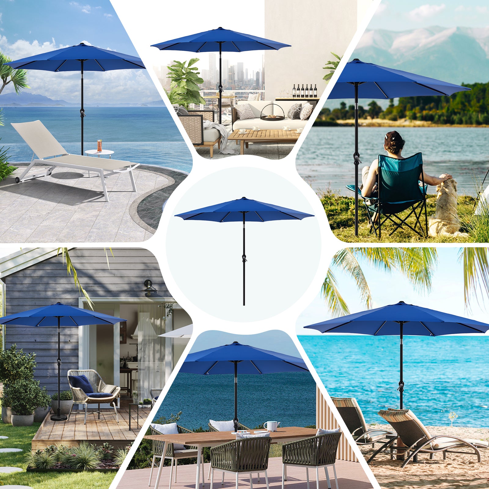 VANECL 9ft Outdoor Market Patio Umbrella with Crank & Push Button Tilt, 8 Aluminum Ribs Waterproof UV Protection Umbrella for Garden Backyard