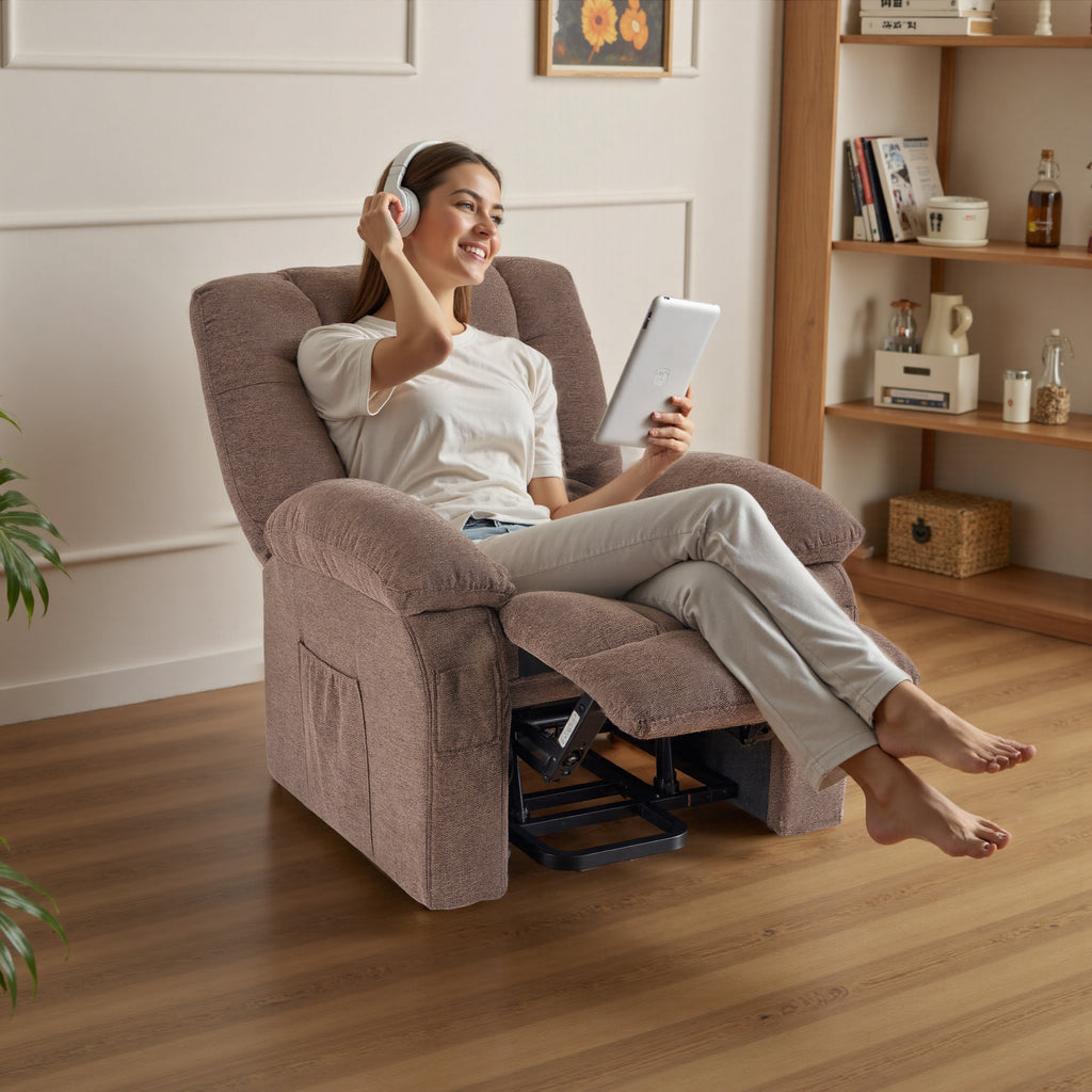VANECL Adjustable Massage Recliner Single Sofa Chair with Heating & Side Storage, Fabric Reclining Lounge for Living Room Bedroom
