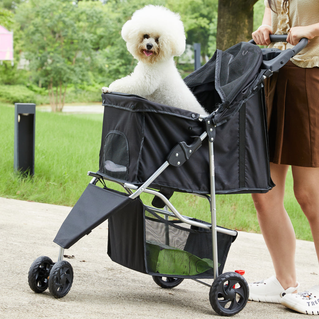 VANECL Foldable Lightweight Pet Stroller for Small Medium Dogs & Cats, Durable Walking Carrier Stroller with Bottom Storage Basket