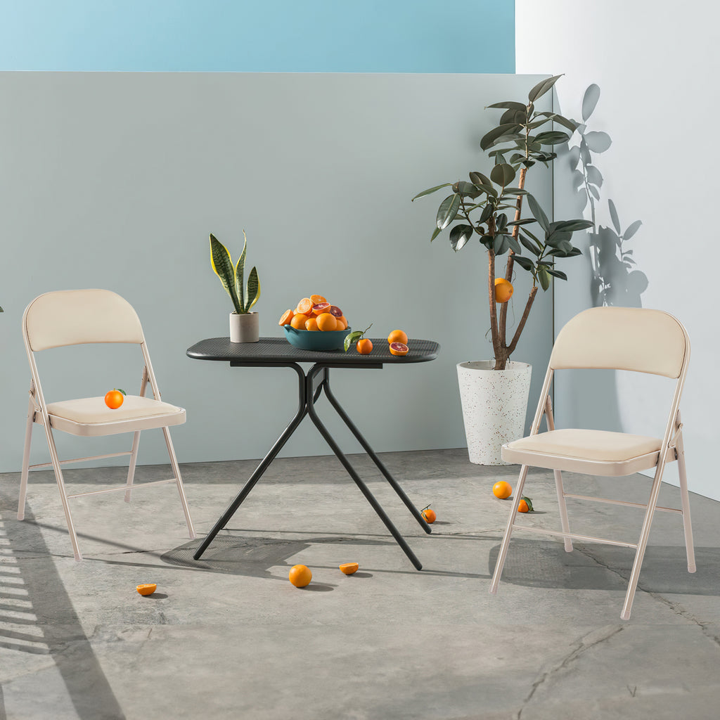 VANECL Black PU Leather Padded Folding Chair, Heavy Duty Metal Frame Foldable Seat for Indoor Outdoor Home Office Party Banquet
