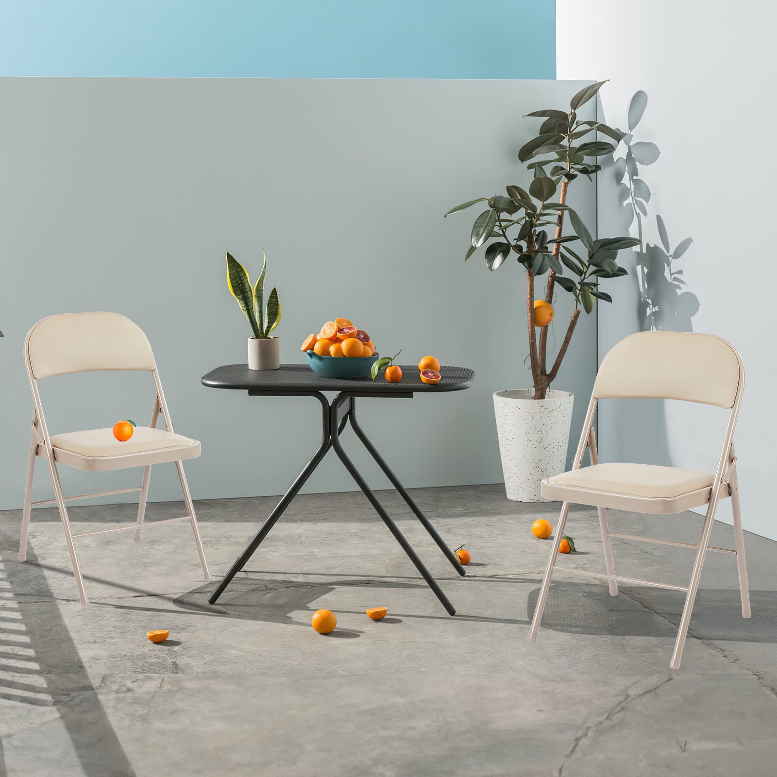 VANECL Black PU Leather Padded Folding Chair, Heavy Duty Metal Frame Foldable Seat for Indoor Outdoor Home Office Party Banquet