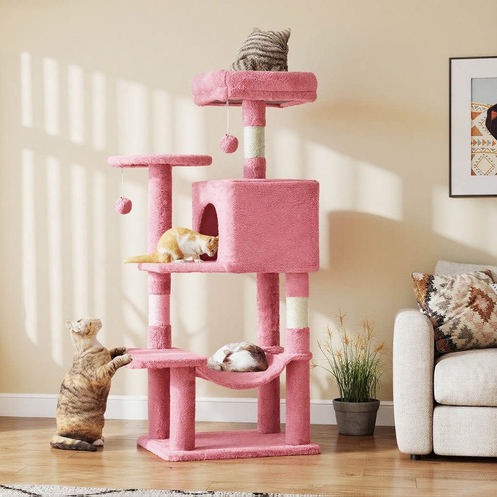 VANECL 44 Inch Multi-Level Cat Tree Tower, Sisal Scratching Posts with Hammock Extended Platform & Cat Condo for Multiple Indoor Cats