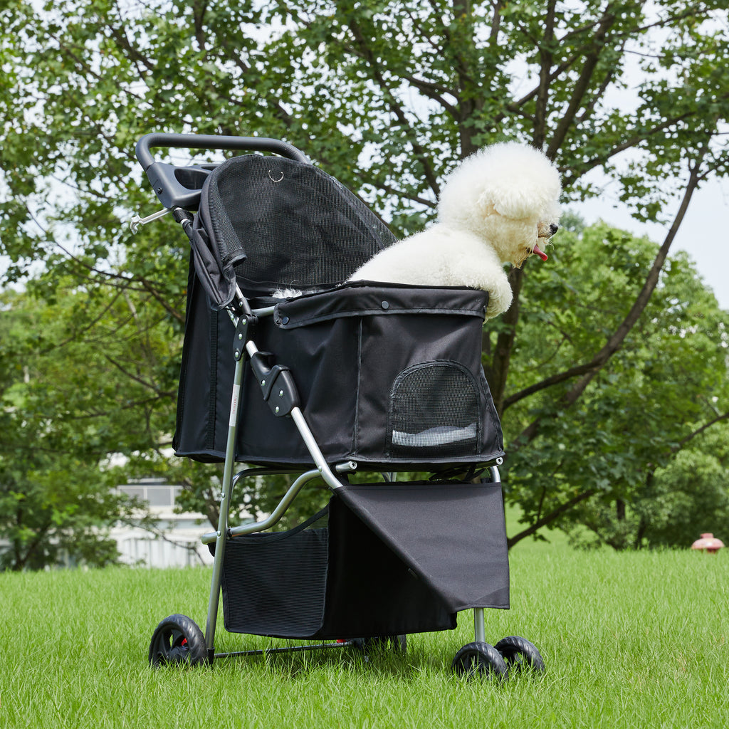 VANECL Foldable Lightweight Pet Stroller for Small Medium Dogs & Cats, Durable Walking Carrier Stroller with Bottom Storage Basket