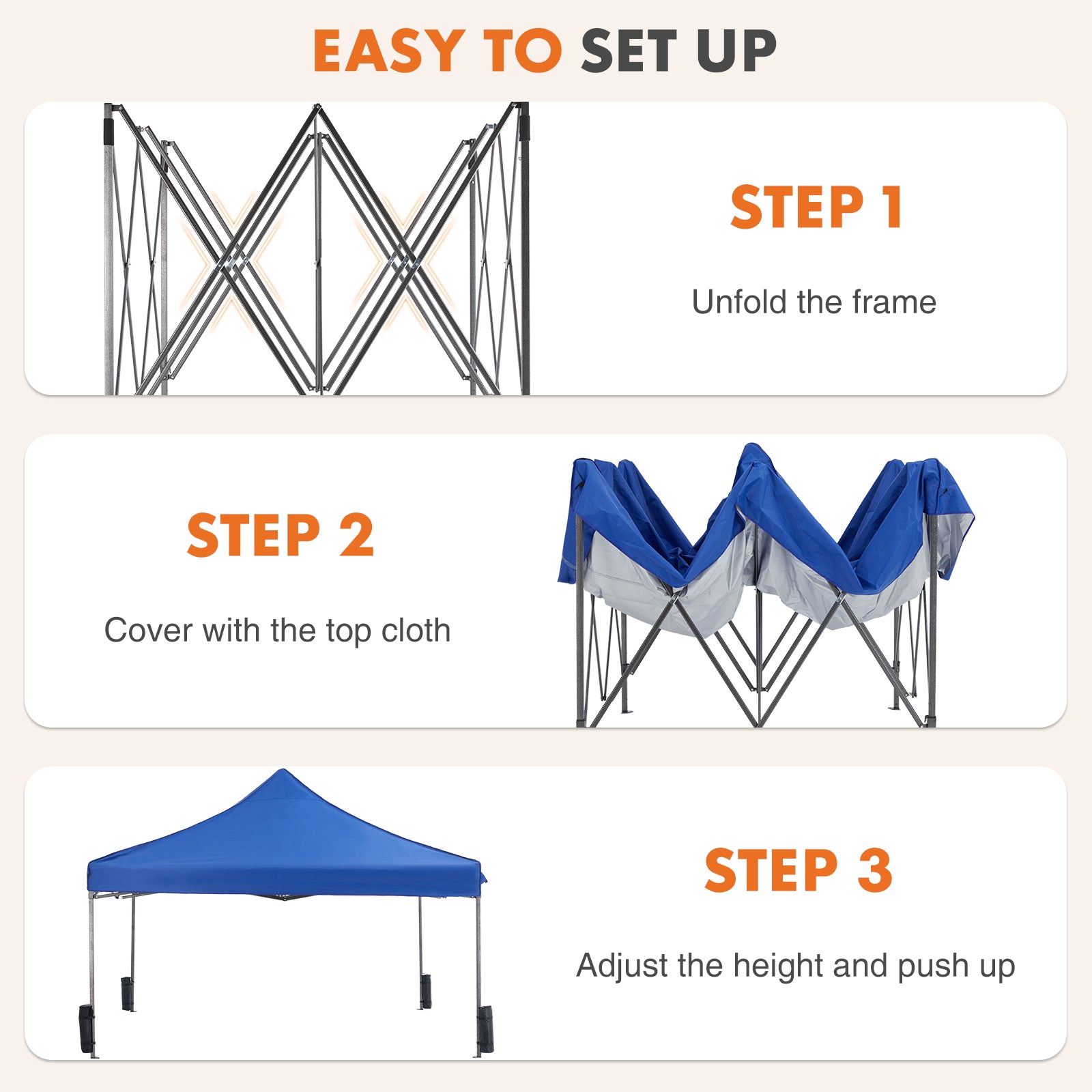 VANECL 10×10FT Pop Up Canopy Tent, Instant Portable Waterproof Sun Shelter with Adjustable Height for Beach Camping Party Outdoor Shade