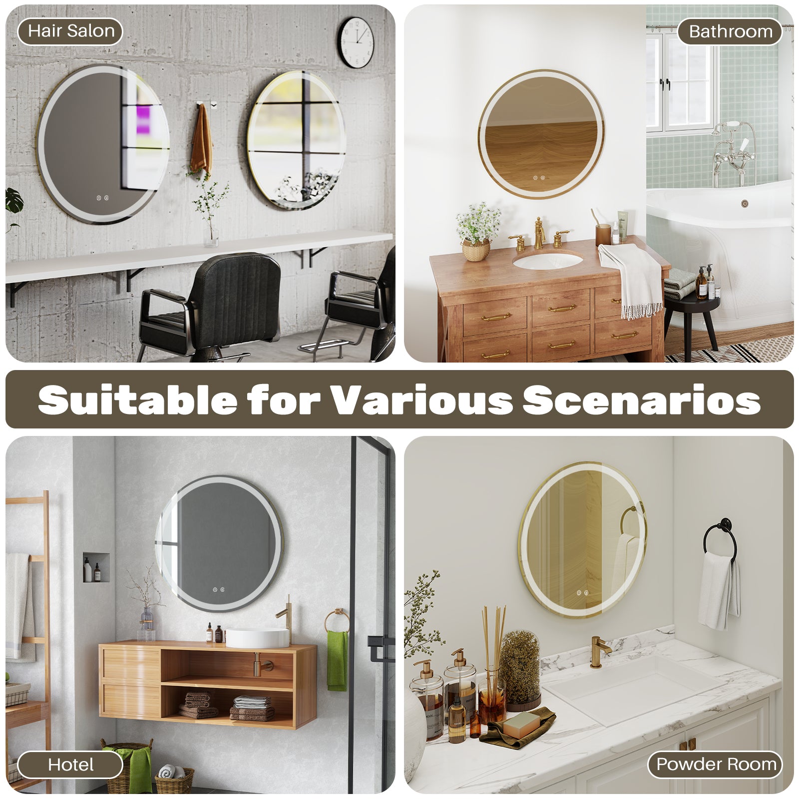 VANECL 23.6in Round LED Bathroom Mirror with Dual Front & Back Lights, Anti-Fog 3 Color Temperature Dimmable Vanity Mirror with Memory Function