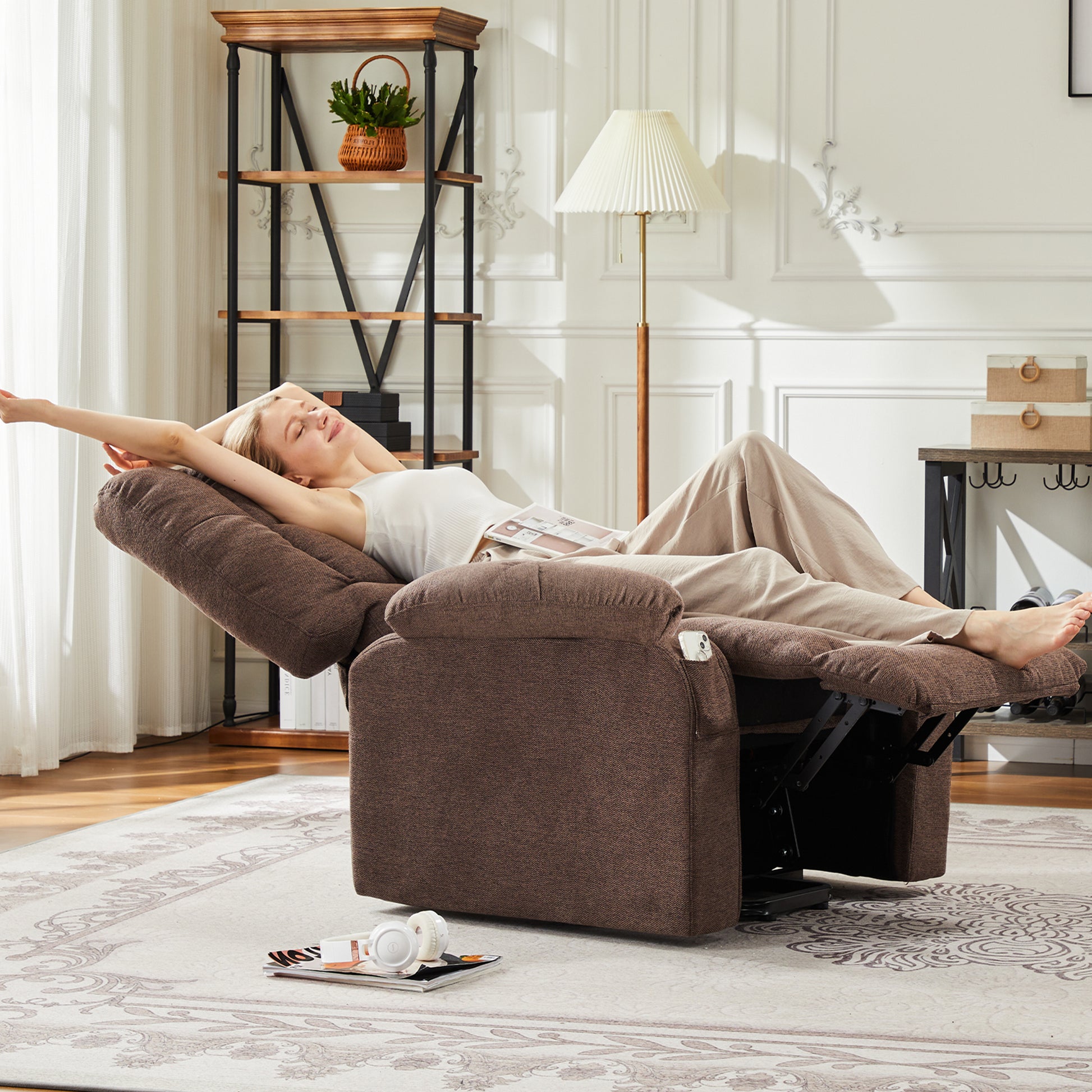 VANECL Adjustable Massage Recliner Single Sofa Chair with Heating & Side Storage, Fabric Reclining Lounge for Living Room Bedroom