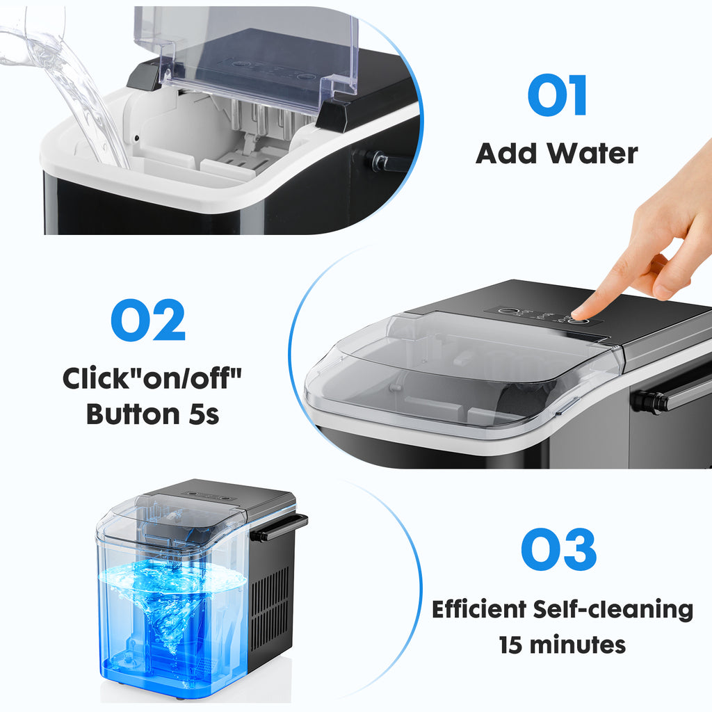 VANECL Portable Countertop Bullet Ice Maker, Auto Self-Clean Ice Machine with Carry Handle, Removable Ice Basket & Ice Scoop for Home, RV, Bar, Camping Parties
