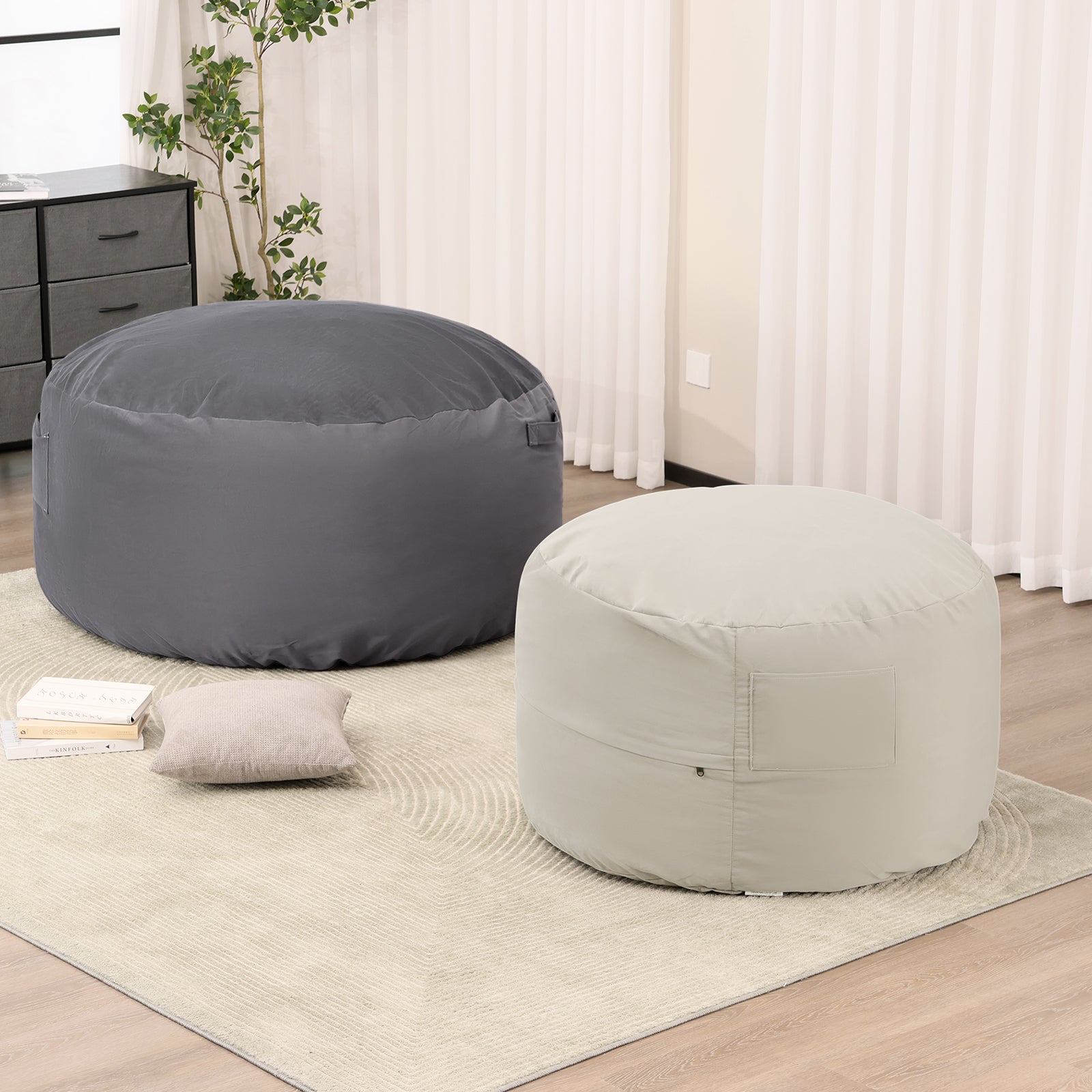 VANECL 4 Feet Foam Filled Bean Bag Chair for Adults & Kids, Soft Removable Washable Cover Lazy Sofa with Side Pocket & Carry Handle for Bedroom Living Room Dorm